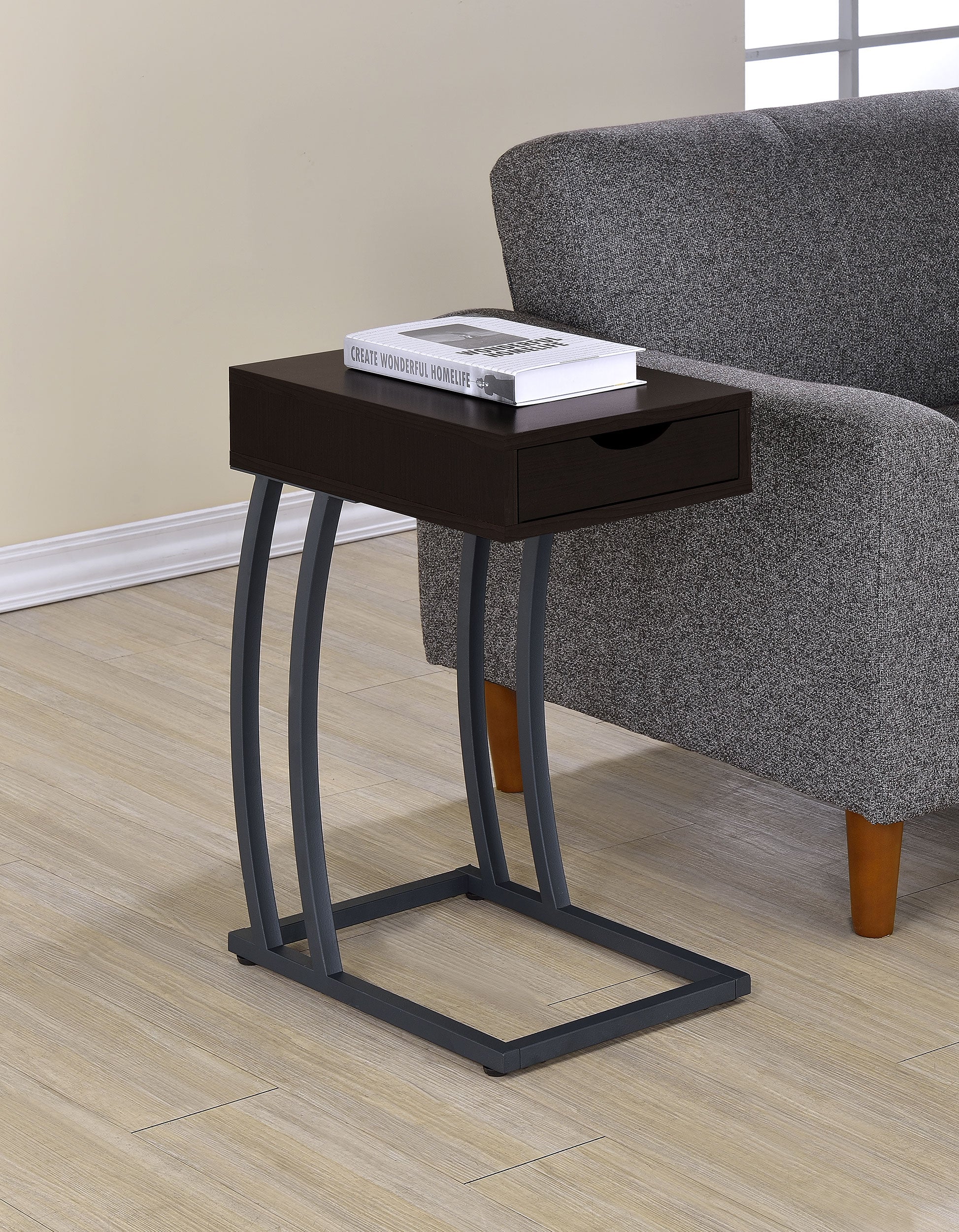 Troy 1-drawer C-Shaped Side Table Power Outlet Cappuccino-CoasterEssence