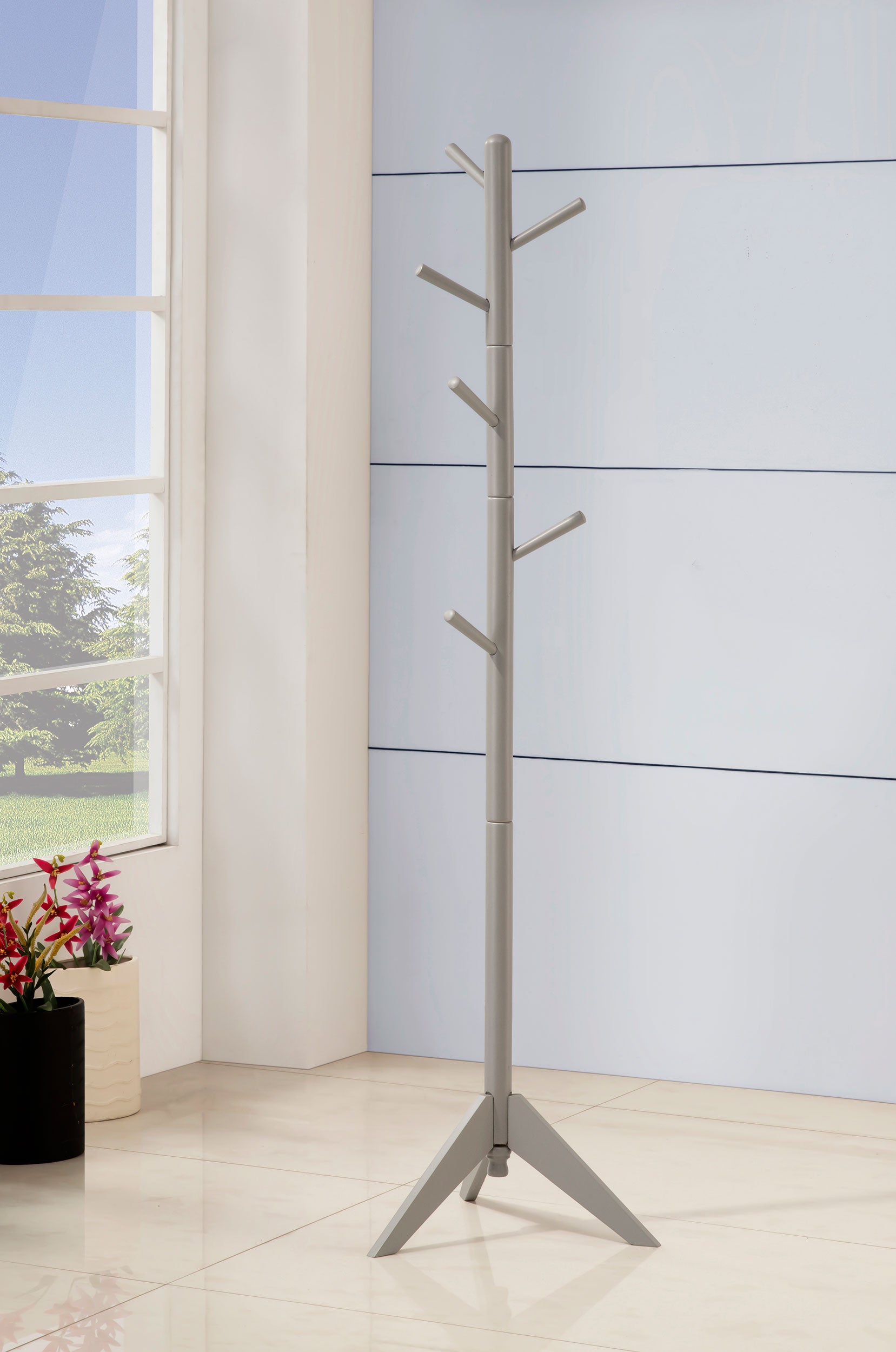 Devlin 6 Hook Freestanding Wood Coat Rack Hat Hanger Grey-CoasterEveryday
