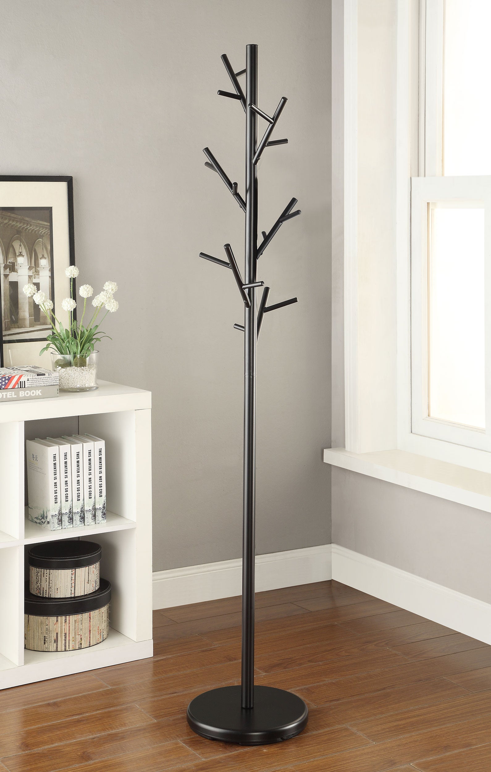 Clover 18 Hook Freestanding Metal Coat Rack Hat Hanger Black-CoasterEveryday