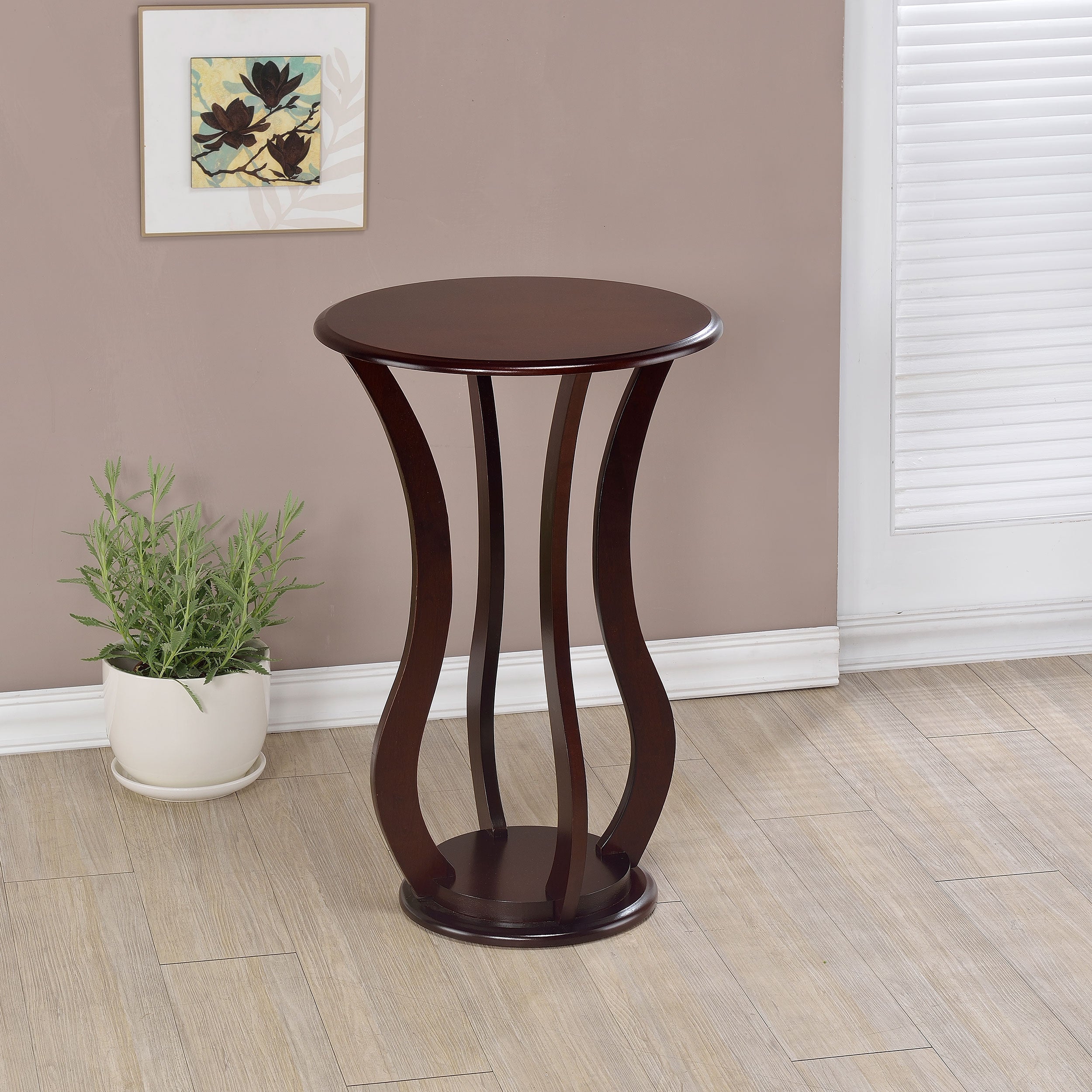 Elton Round Wood Top Accent Plant Stand Cherry-CoasterEveryday