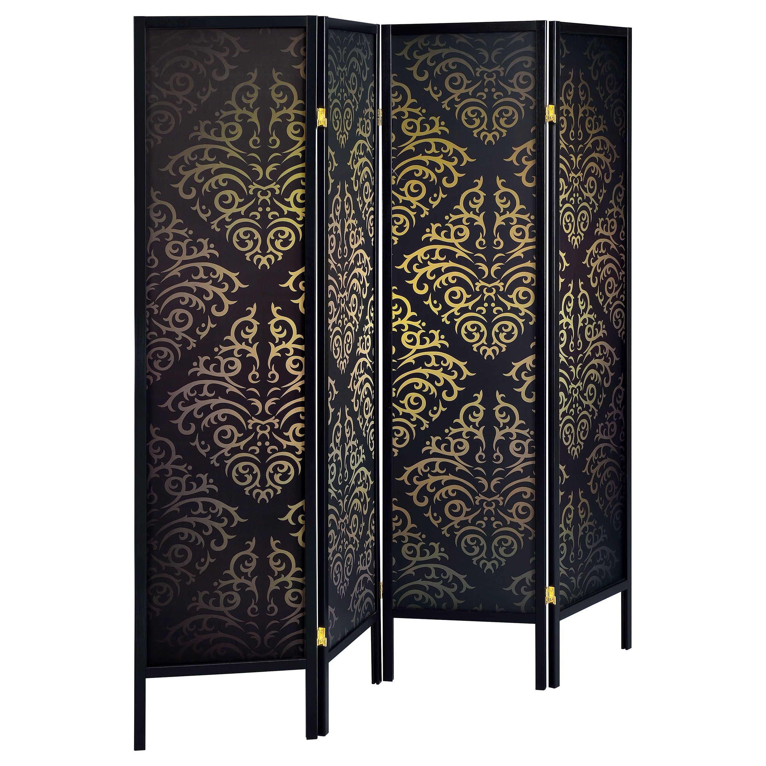 Haidera 4-Panel Room Divider Folding Screen Black Damask-CoasterEveryday