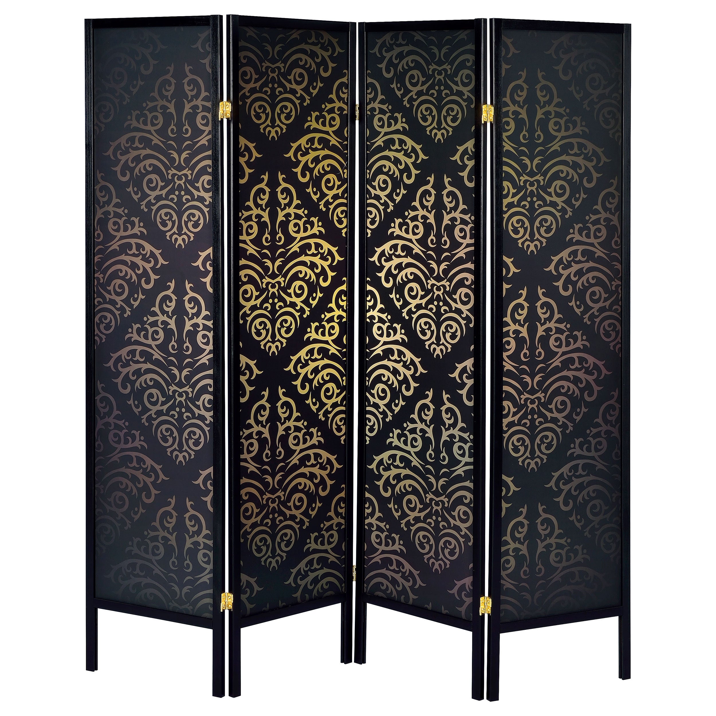 Haidera 4-Panel Room Divider Folding Screen Black Damask-CoasterEveryday