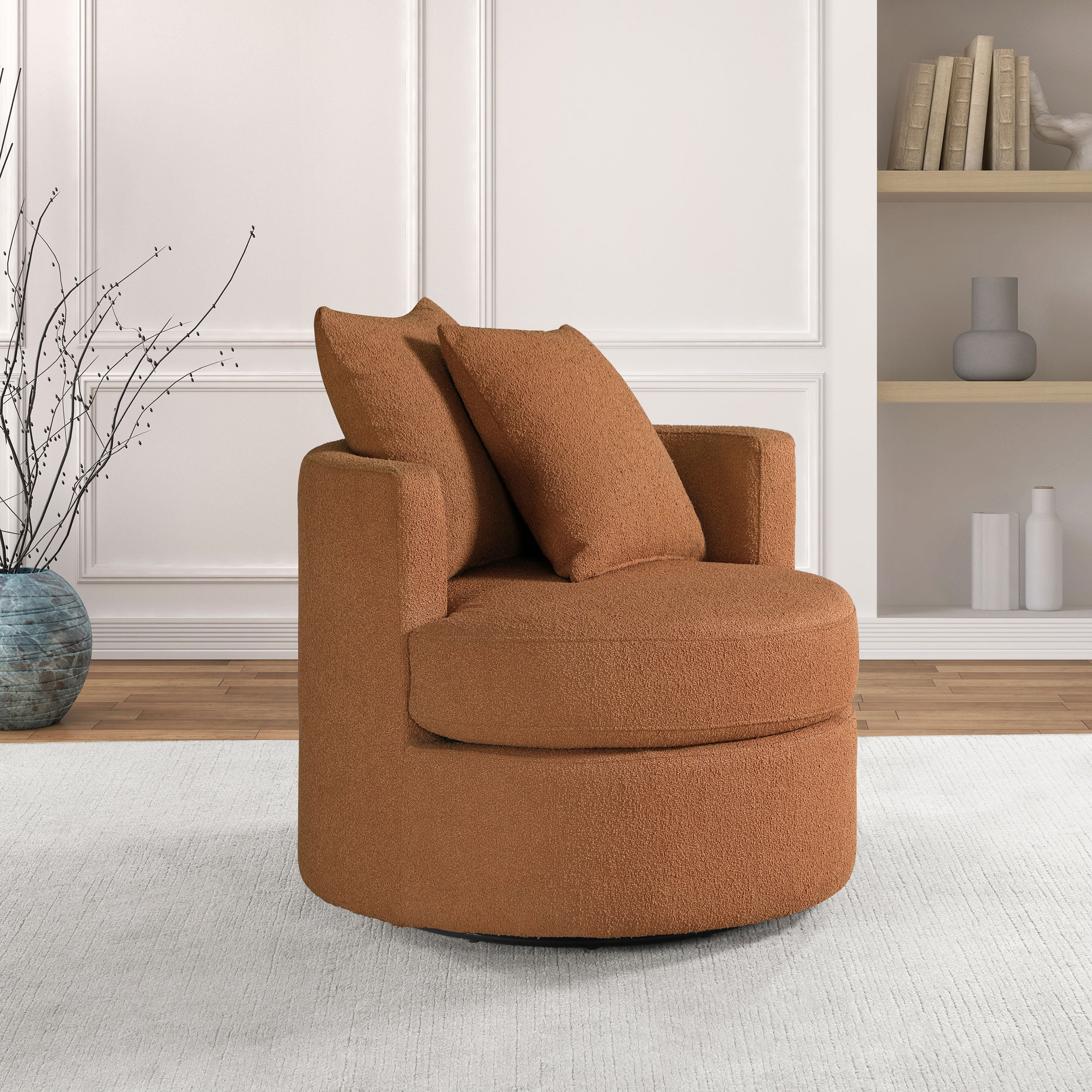 Debbie Upholstered Swivel Accent Chair Burnt Orange-