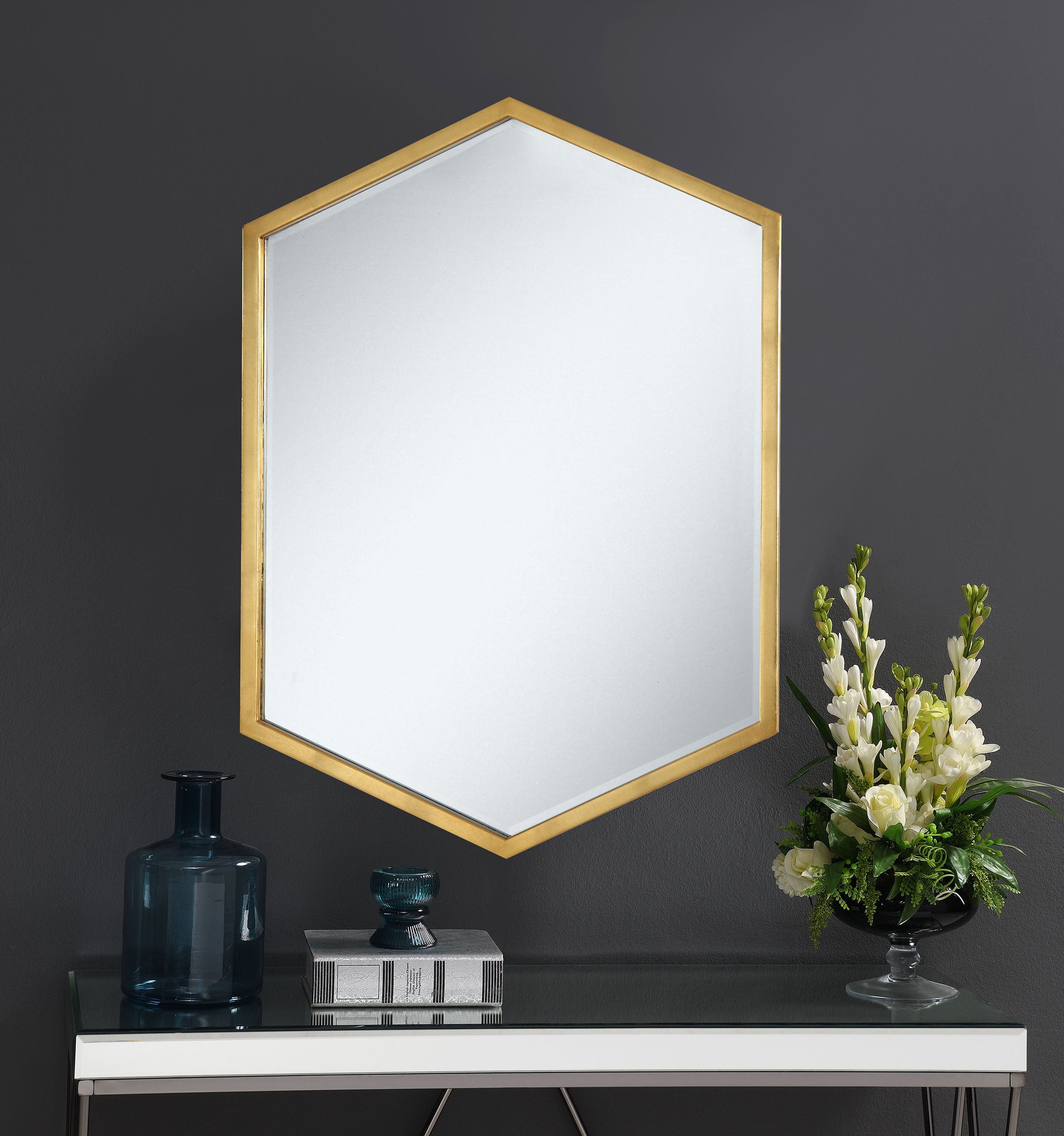 Bledel 24 x 34 Inch Hexagonal Wall Mirror Gold-CoasterEveryday