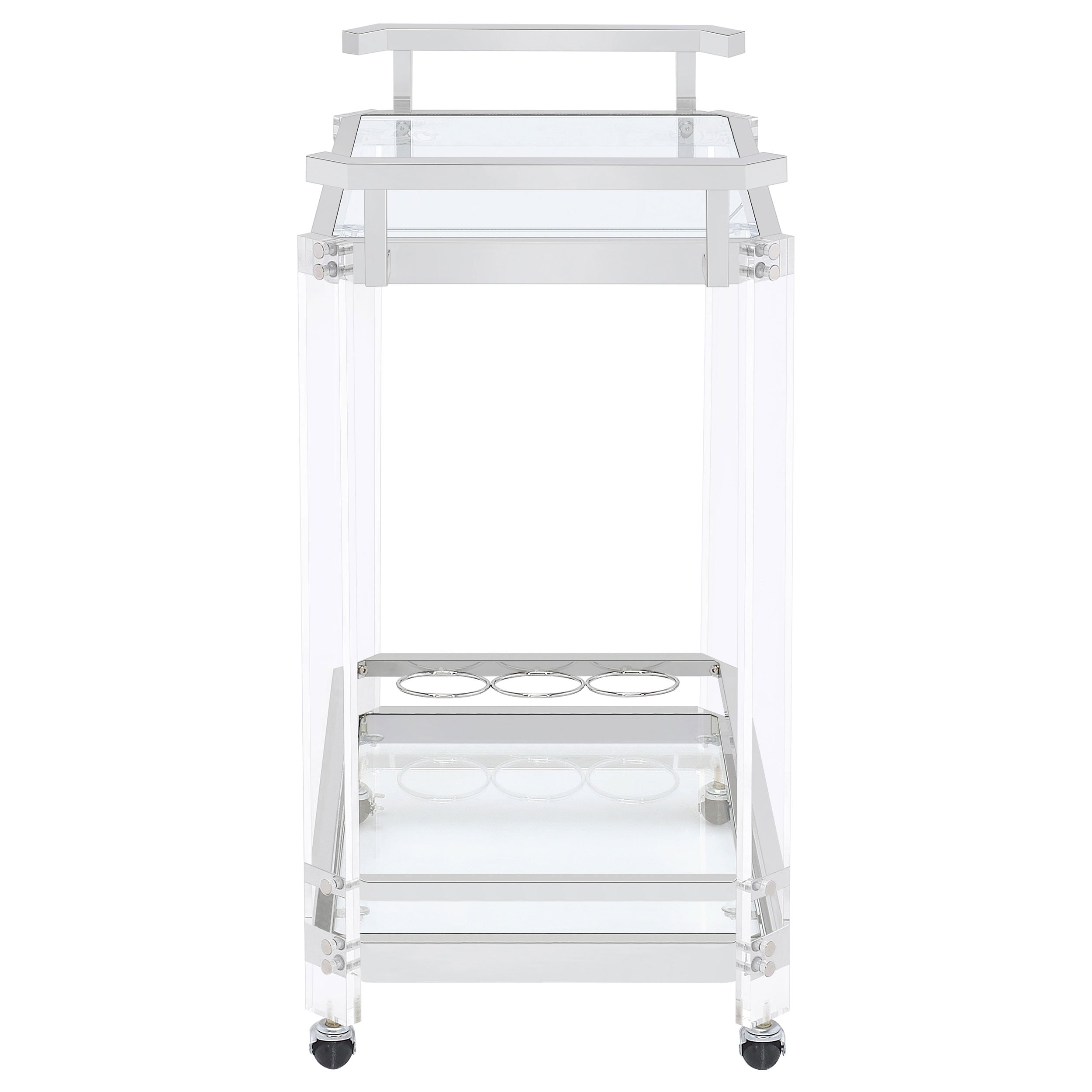 Jefferson 2-tier Glass Shelf Acrylic Bar Cart Chrome-CoasterEssence