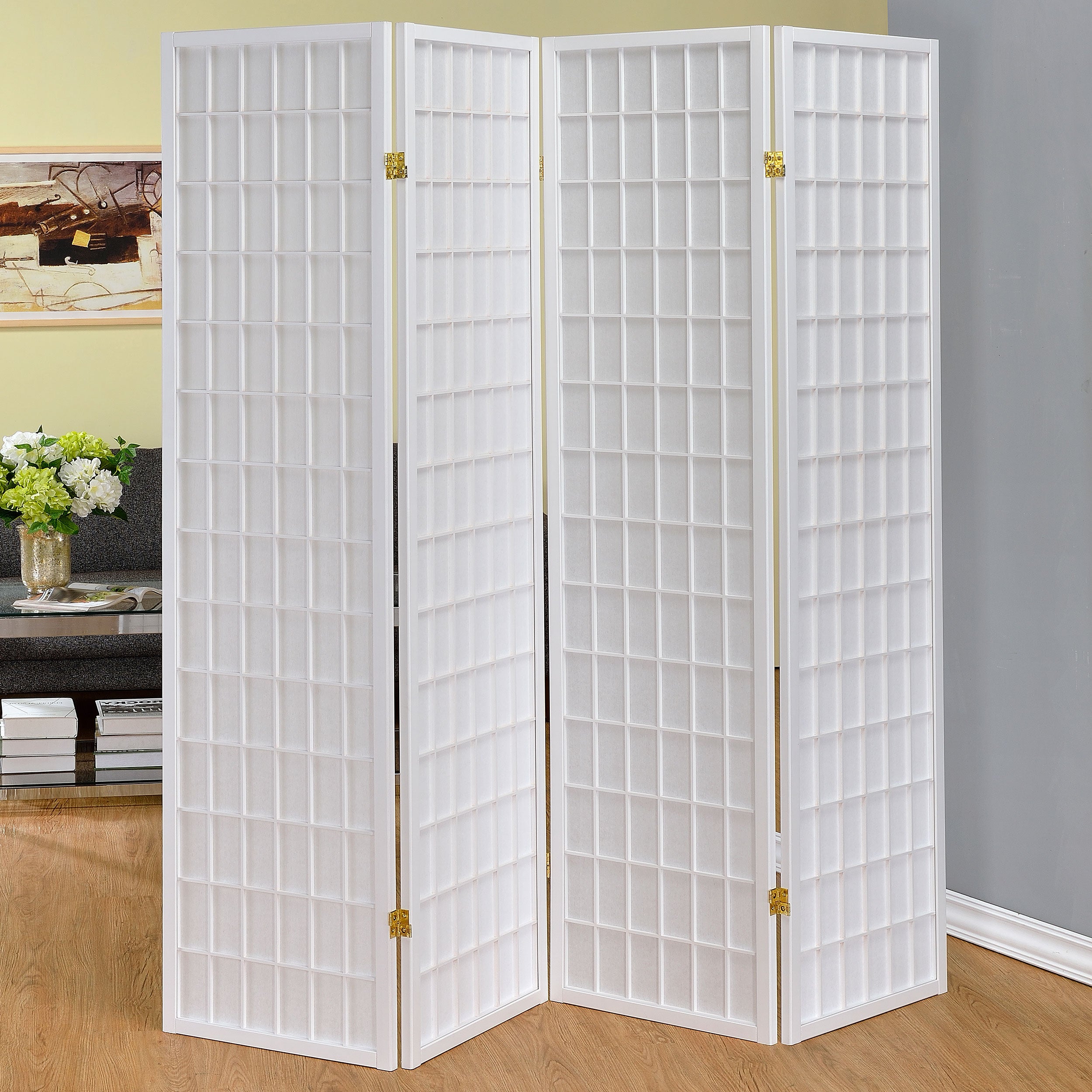 Roberto 4-Panel Room Divider Folding Shoji Screen White-CoasterEveryday