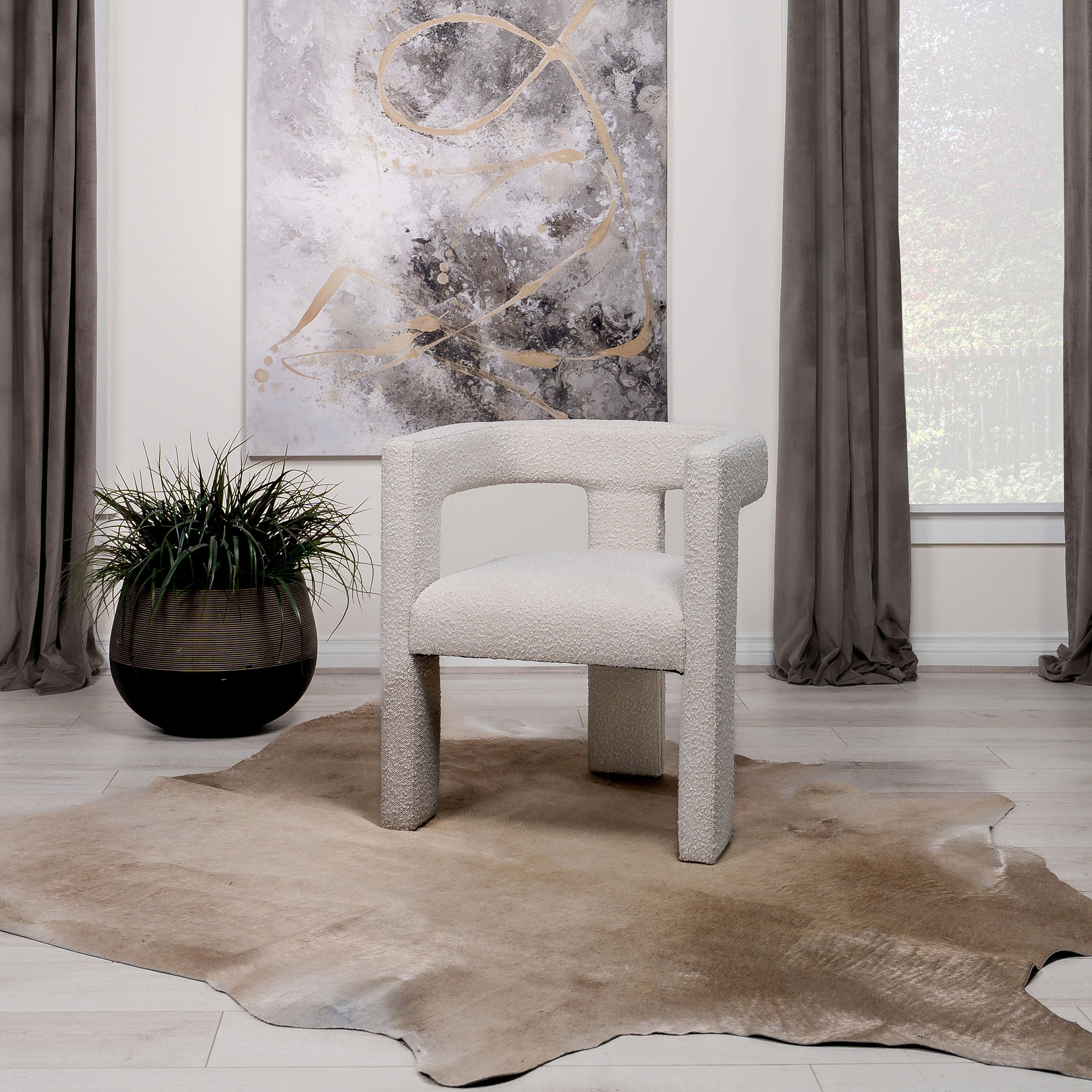 Petra Boucle Upholstered Accent Side Chair White-