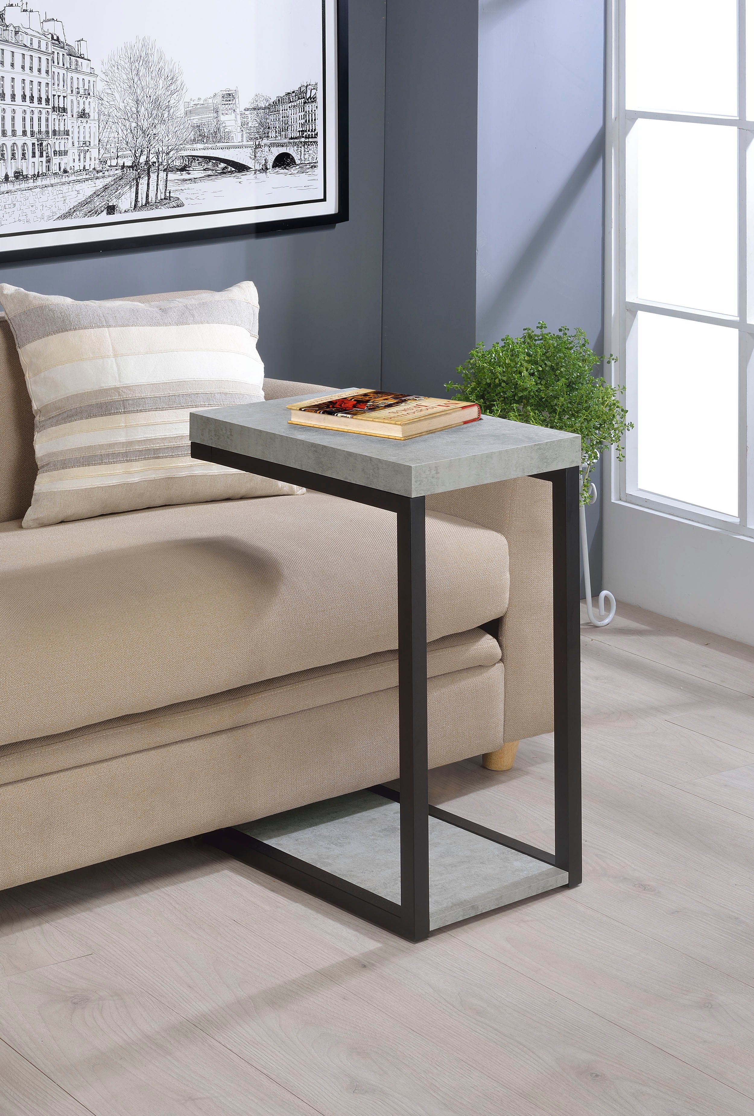 Beck Engineered Wood C-Shape Sofa Side Table Cement-CoasterEveryday