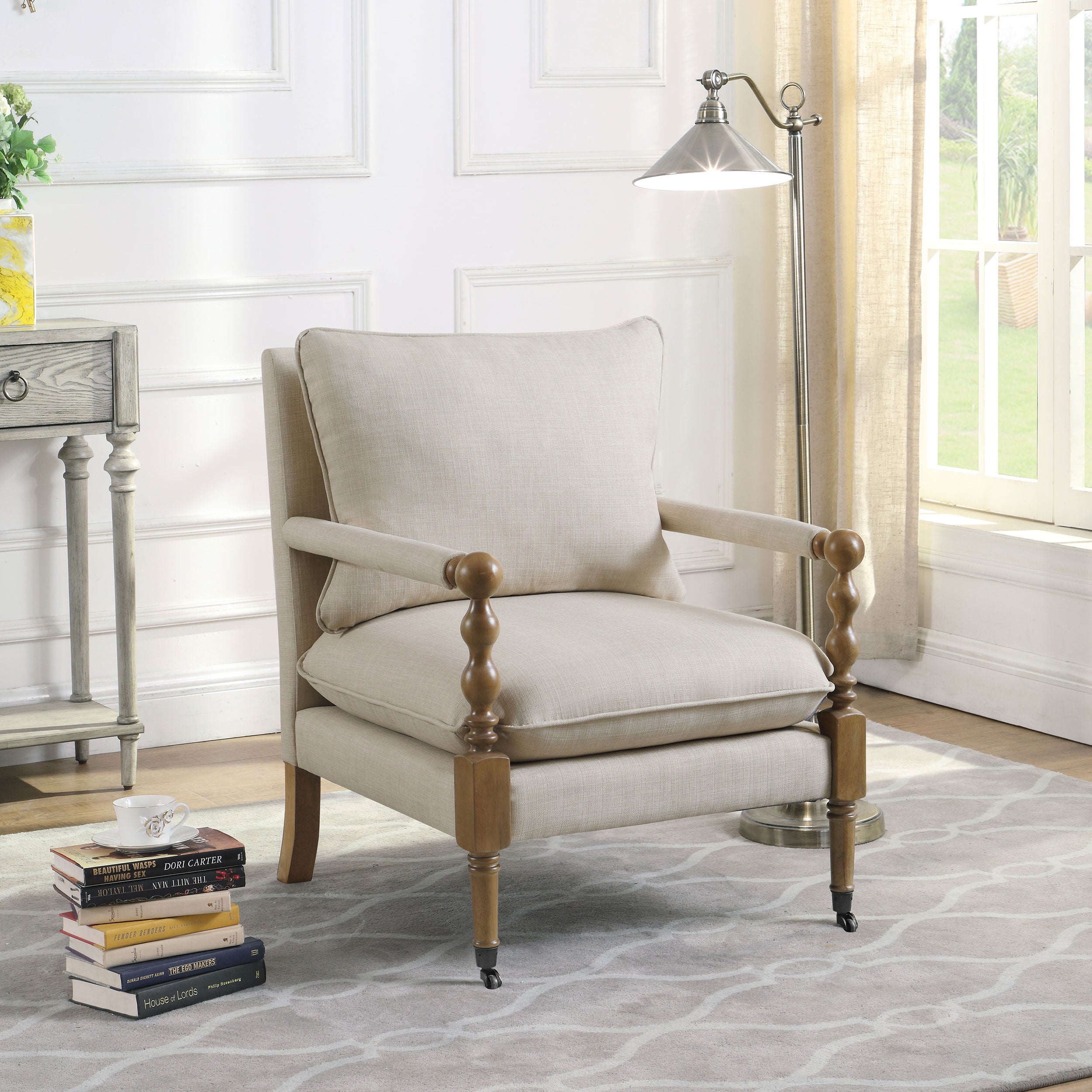 Dempsy Upholstered Accent Chair with Casters Beige-CoasterElevations