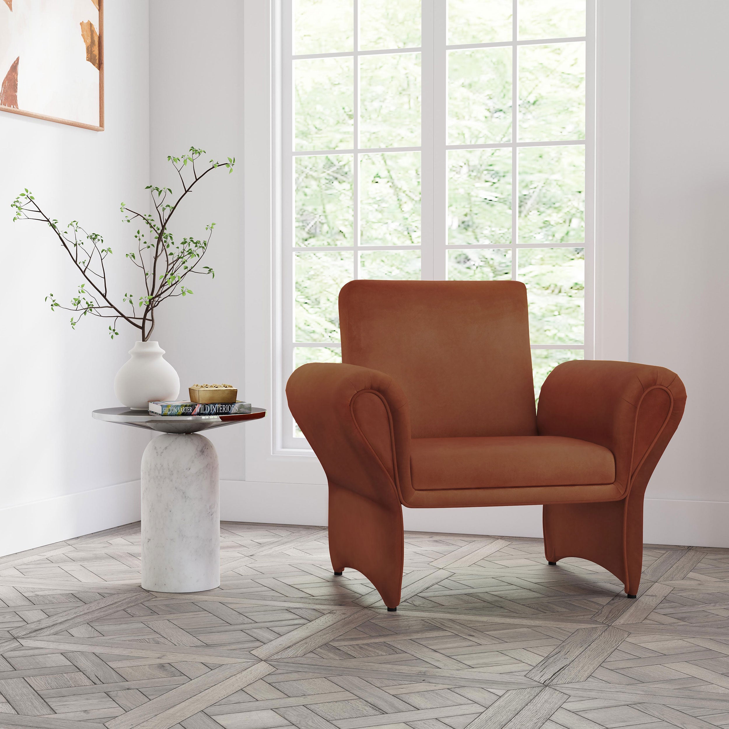 Liana Upholstered Roll Arm Accent Armchair Rust Orange-