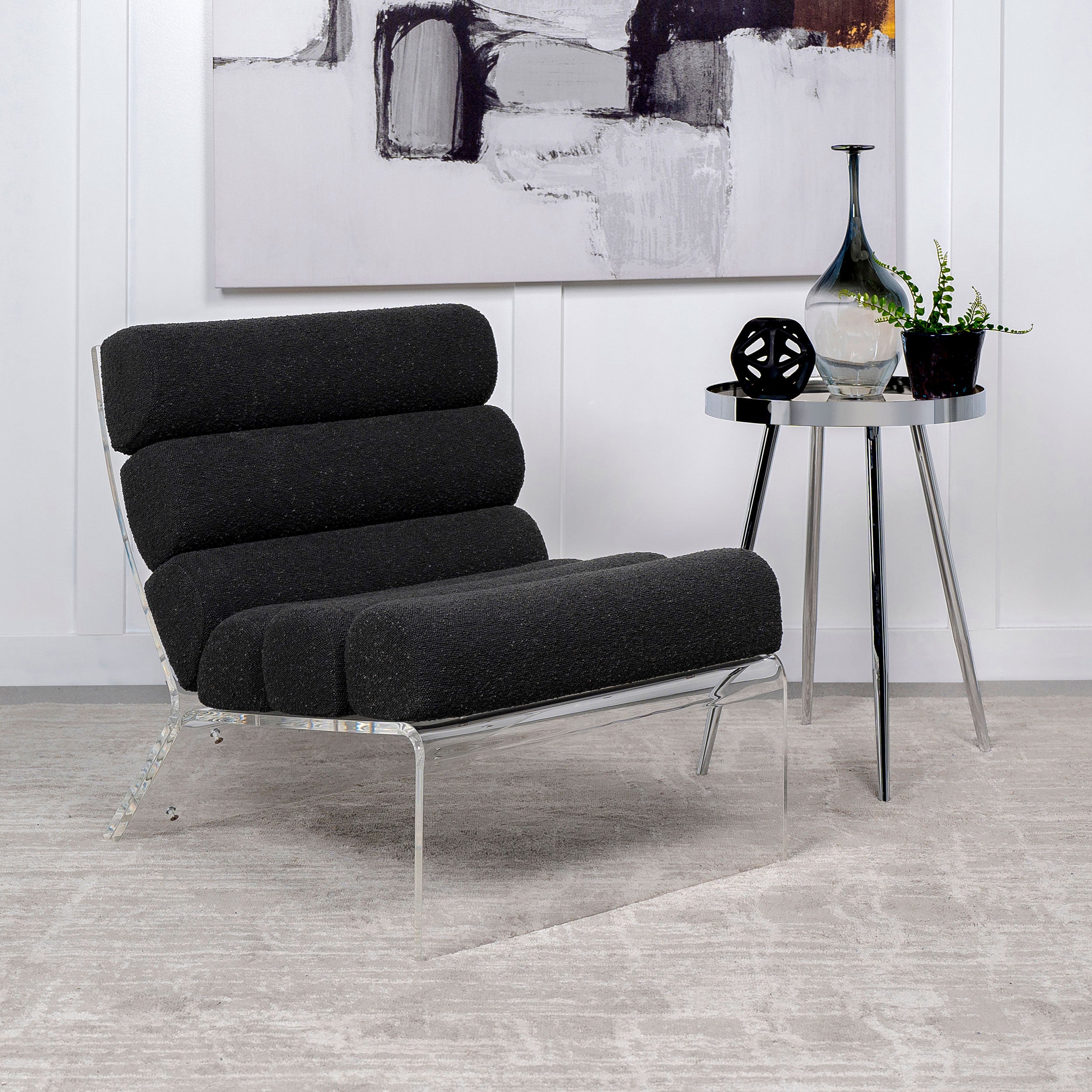 Serreta Boucle Upholstered Armless Acrylic Chair Black-