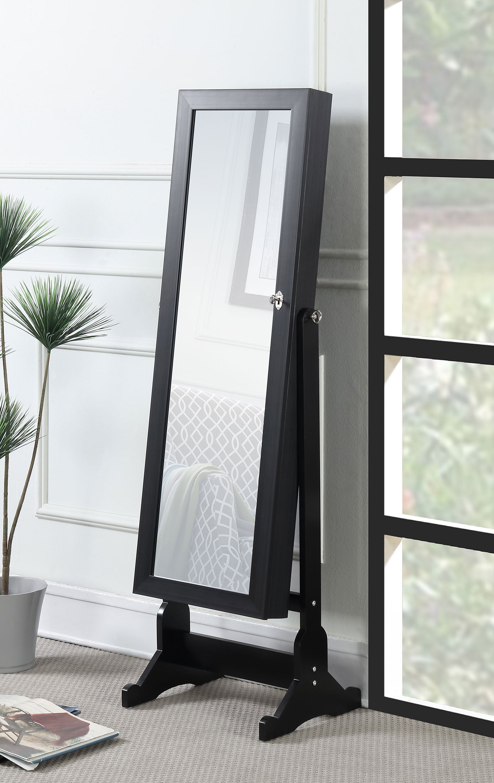 Tutuola Cheval Mirror with Jewelry Storage Black-CoasterEveryday