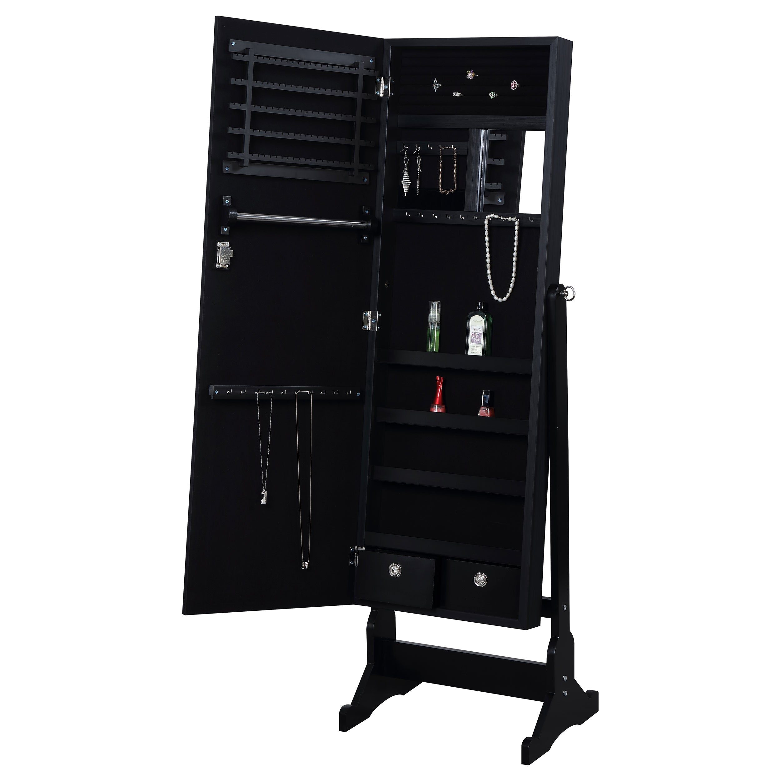 Tutuola Cheval Mirror with Jewelry Storage Black-CoasterEveryday