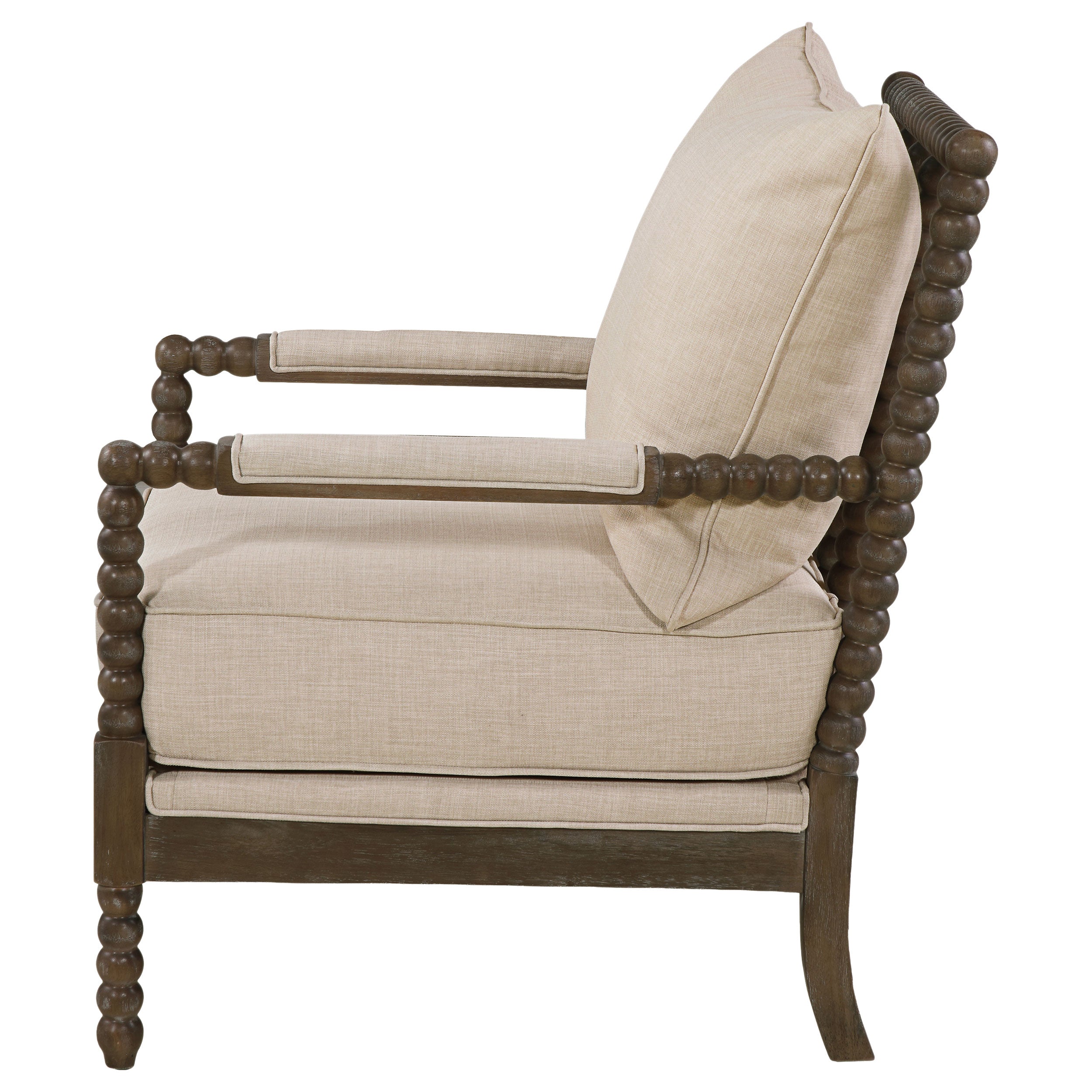 Blanchett Upholstered Bobbin Accent Chair Beige and Distressed Brown-CoasterElevations