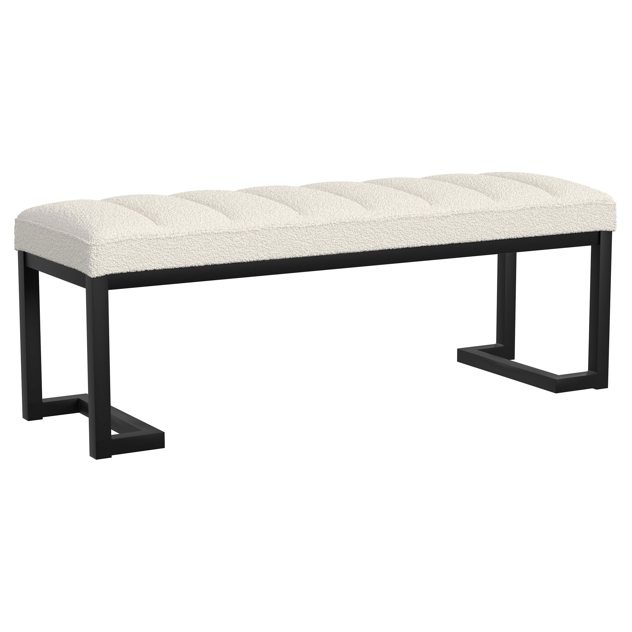 Mesa Boucle Upholstered Tufted Accent Bench Vanilla-