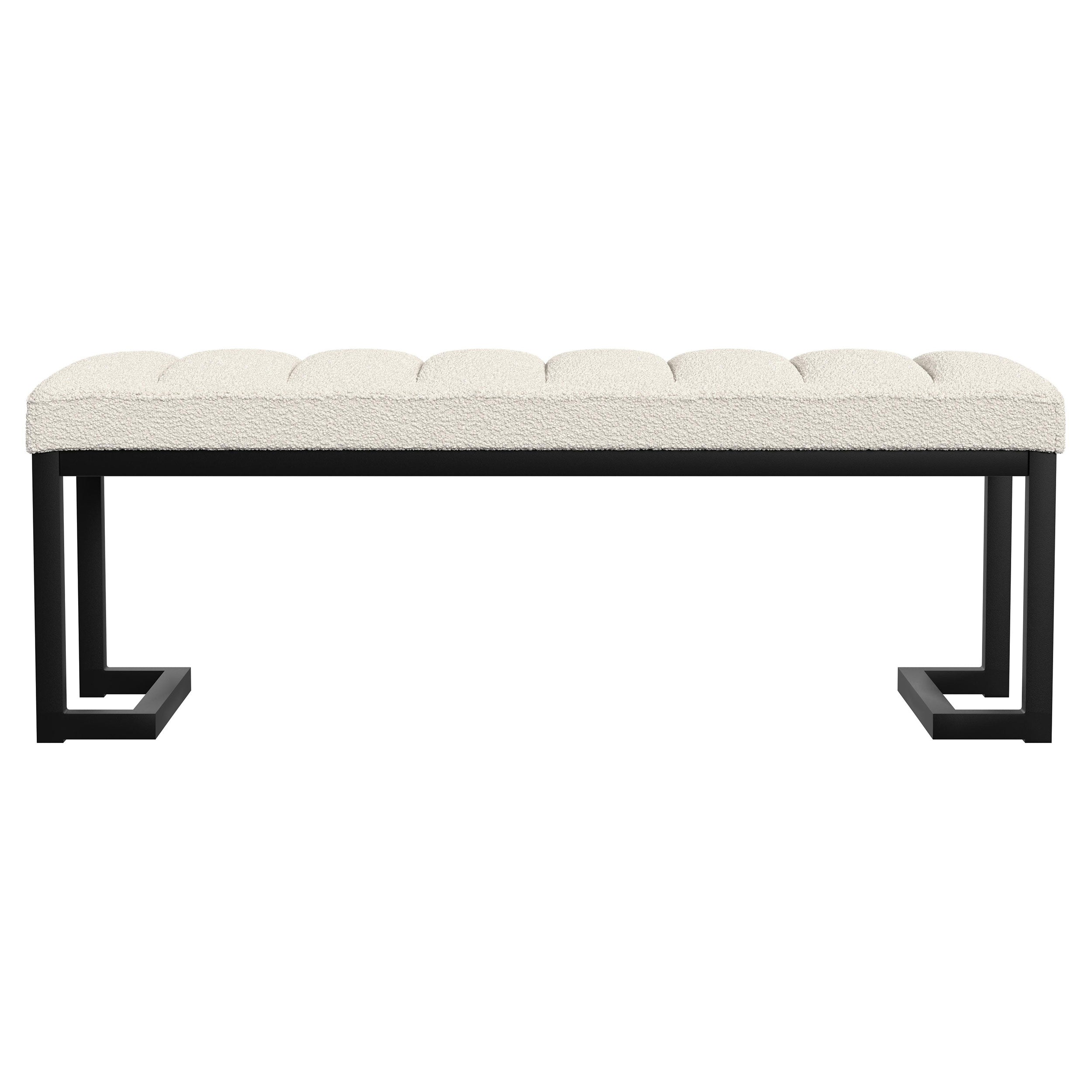 Mesa Boucle Upholstered Tufted Accent Bench Vanilla-