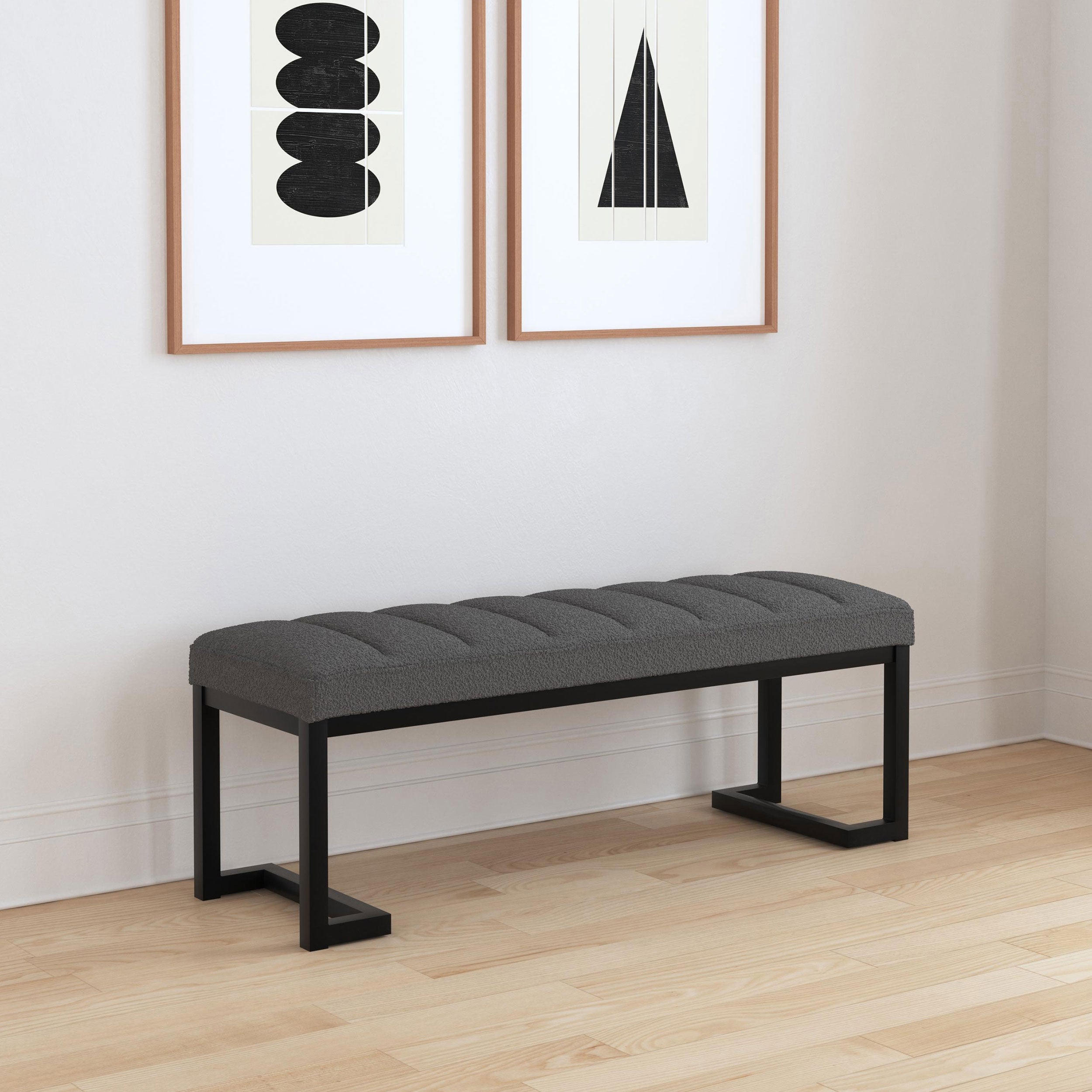 Mesa Boucle Upholstered Tufted Accent Bench Charcoal-