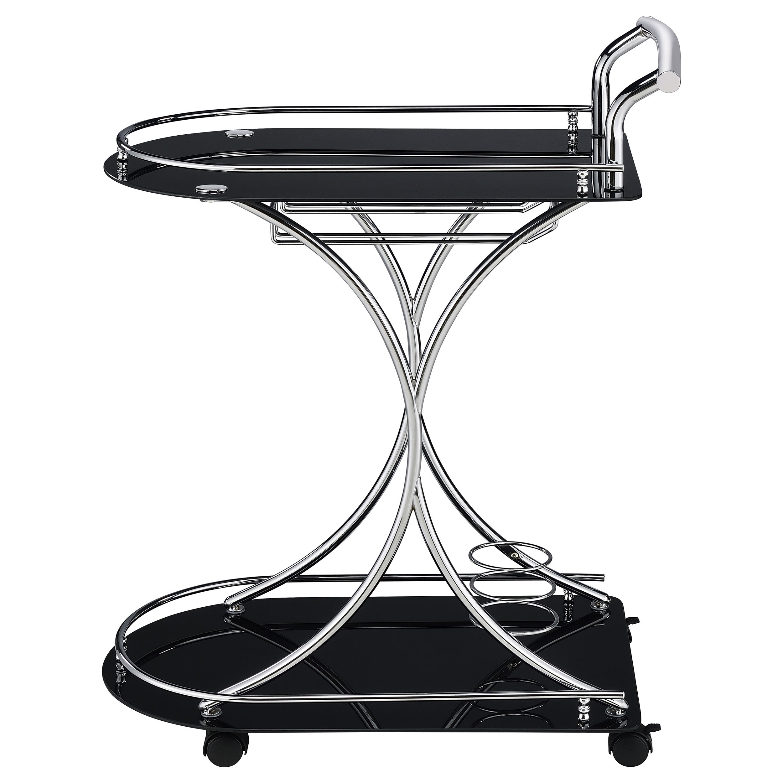 Elfman 2-tier Glass Shelf Metal Bar Cart Black and Chrome-CoasterEveryday