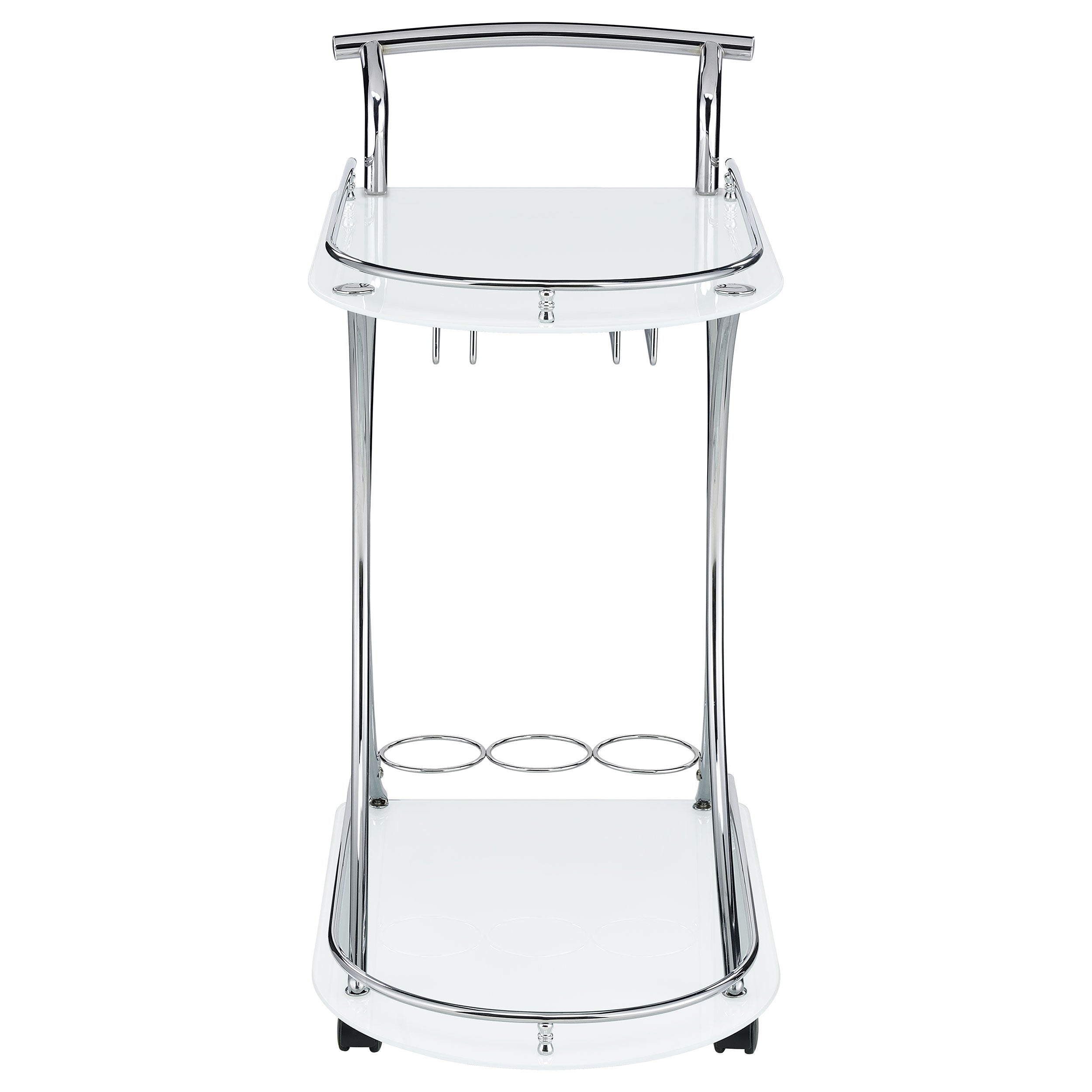 Elfman 2-tier Glass Shelf Metal Bar Cart White and Chrome-CoasterEveryday