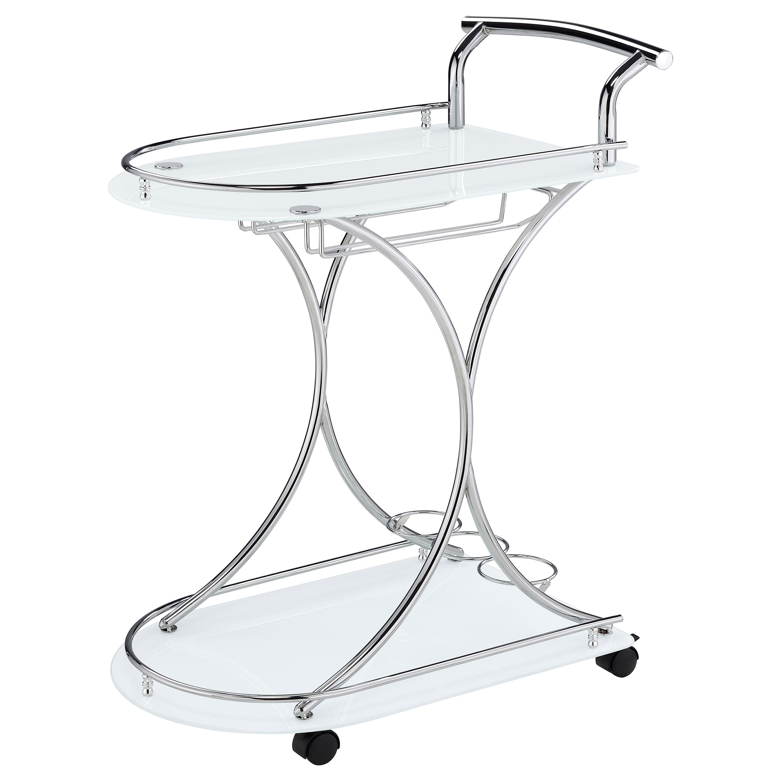 Elfman 2-tier Glass Shelf Metal Bar Cart White and Chrome-CoasterEveryday