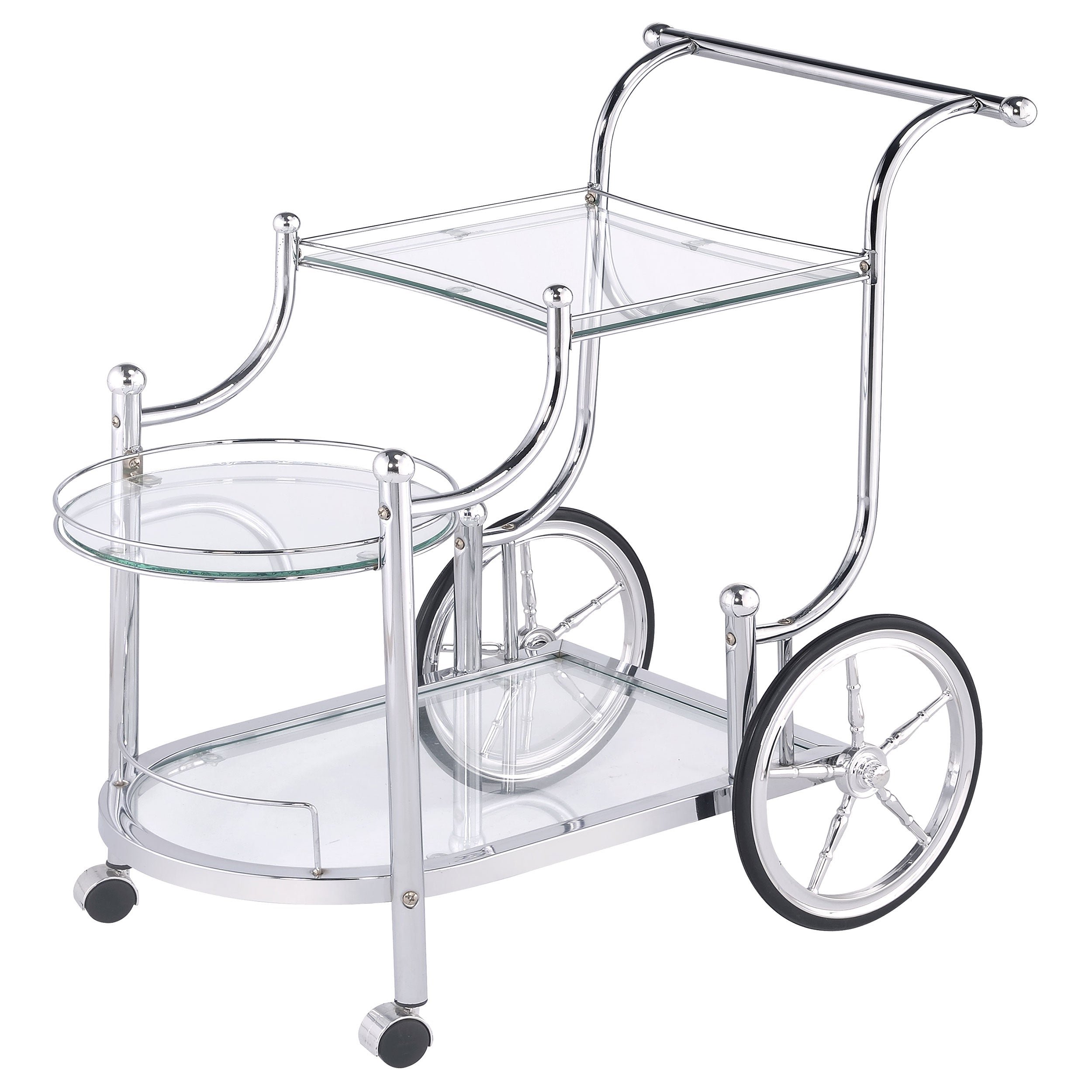 Sarandon 3-tier Glass Shelf Metal Bar Cart Chrome-CoasterEveryday