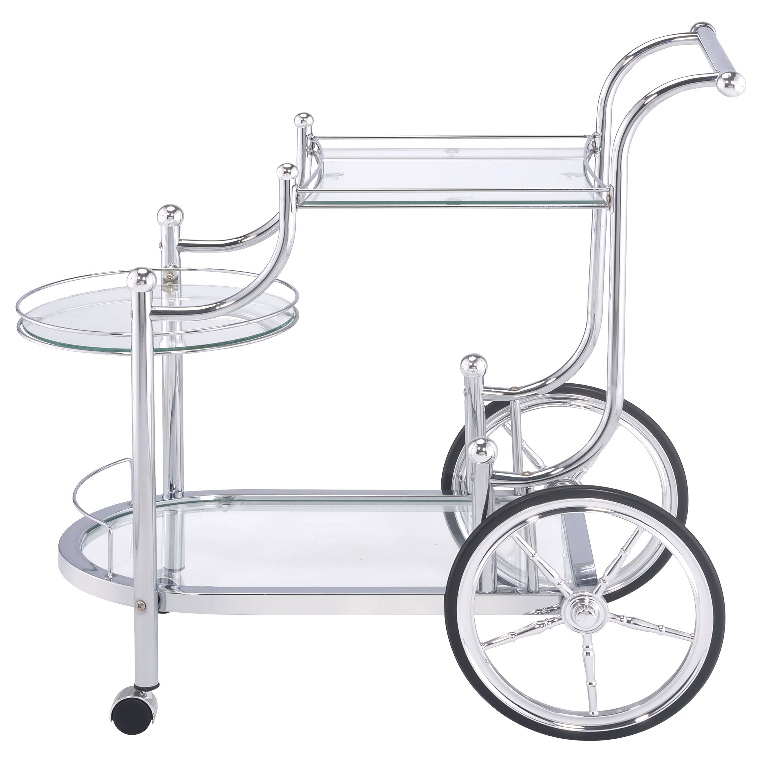 Sarandon 3-tier Glass Shelf Metal Bar Cart Chrome-CoasterEveryday