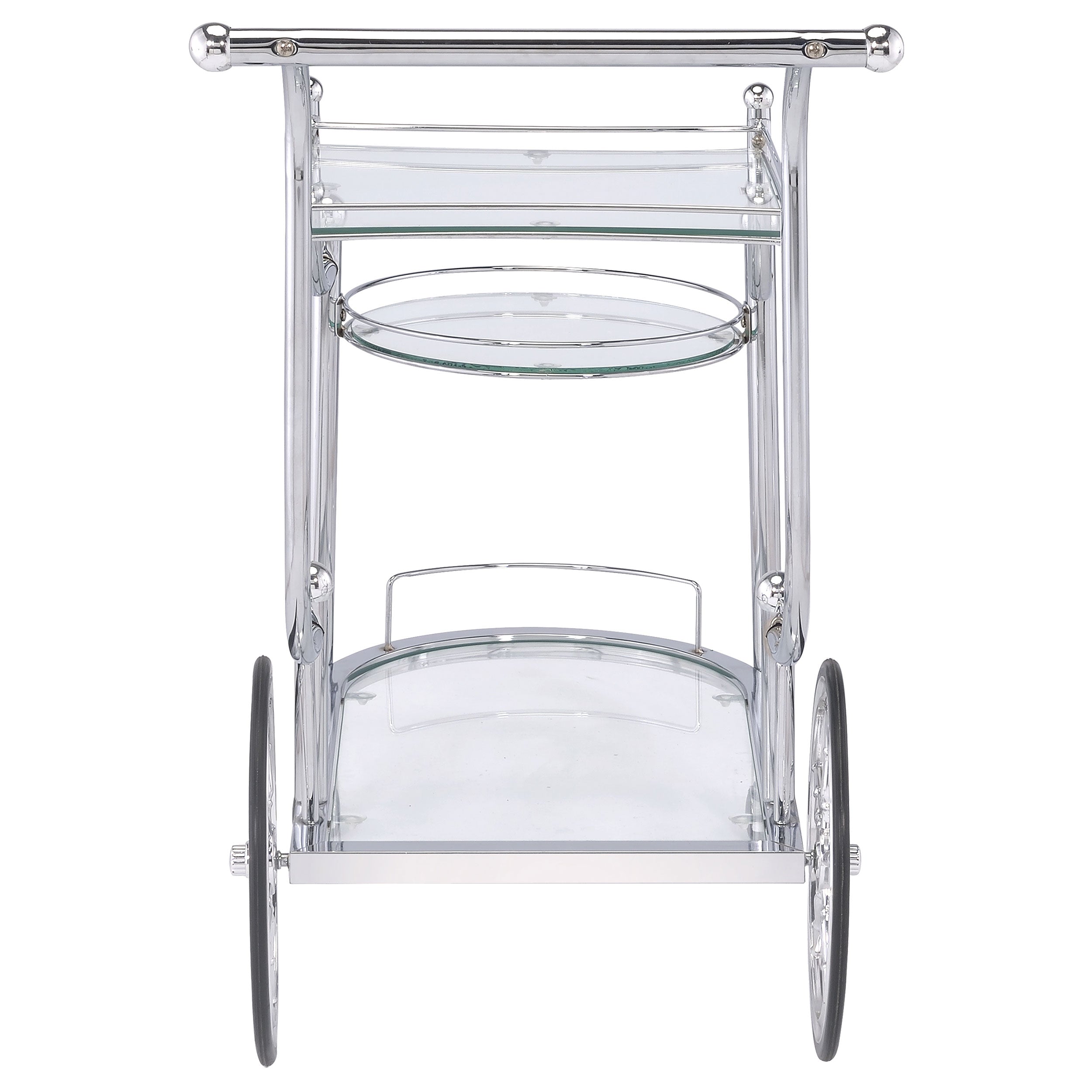 Sarandon 3-tier Glass Shelf Metal Bar Cart Chrome-CoasterEveryday