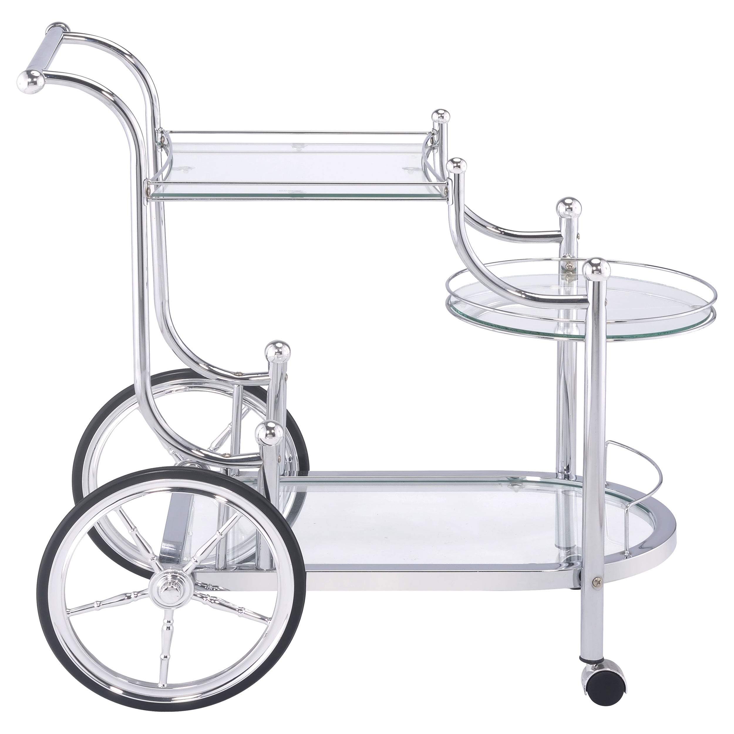 Sarandon 3-tier Glass Shelf Metal Bar Cart Chrome-CoasterEveryday