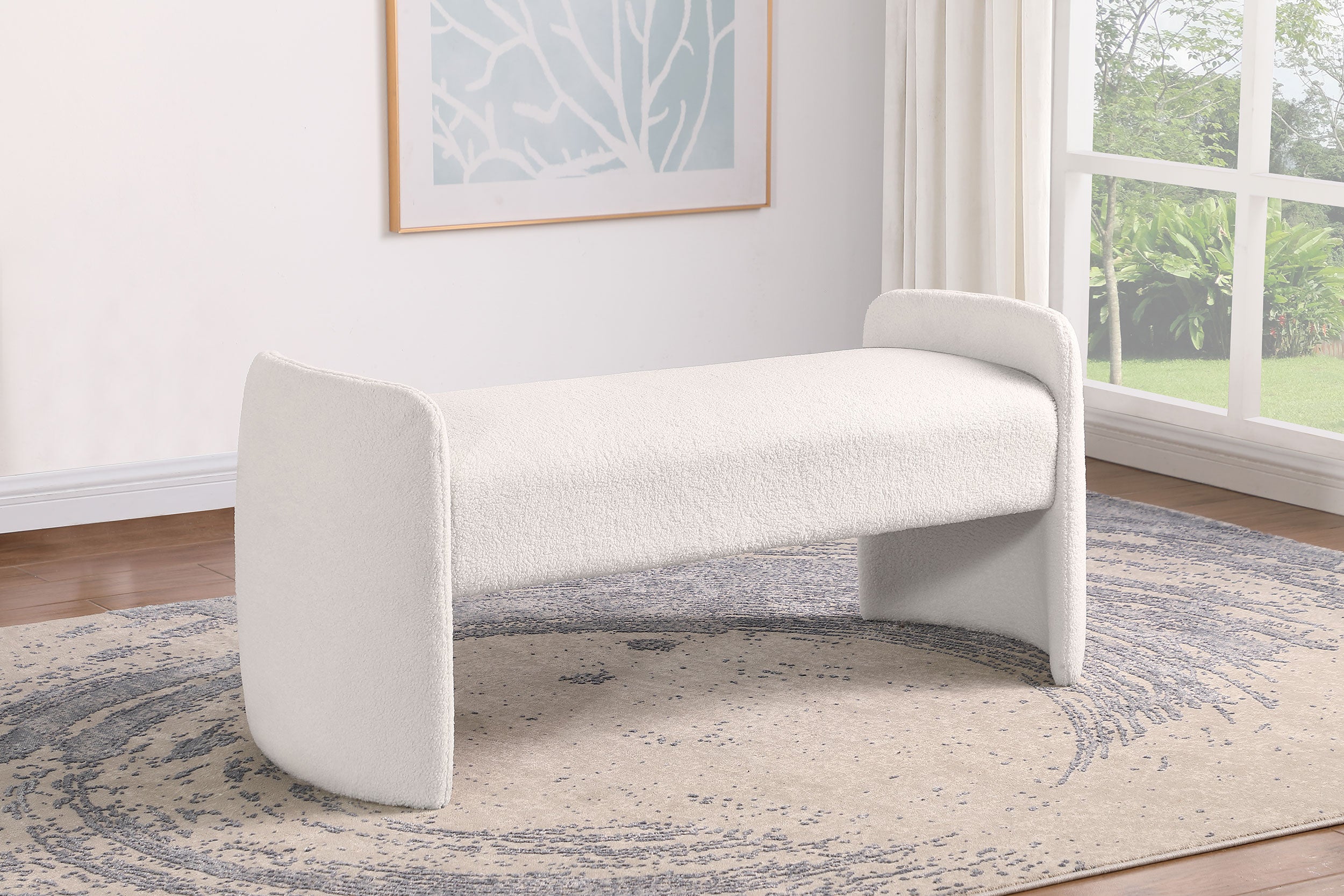 Peoria Velvet Upholstered Accent Bench Ivory-