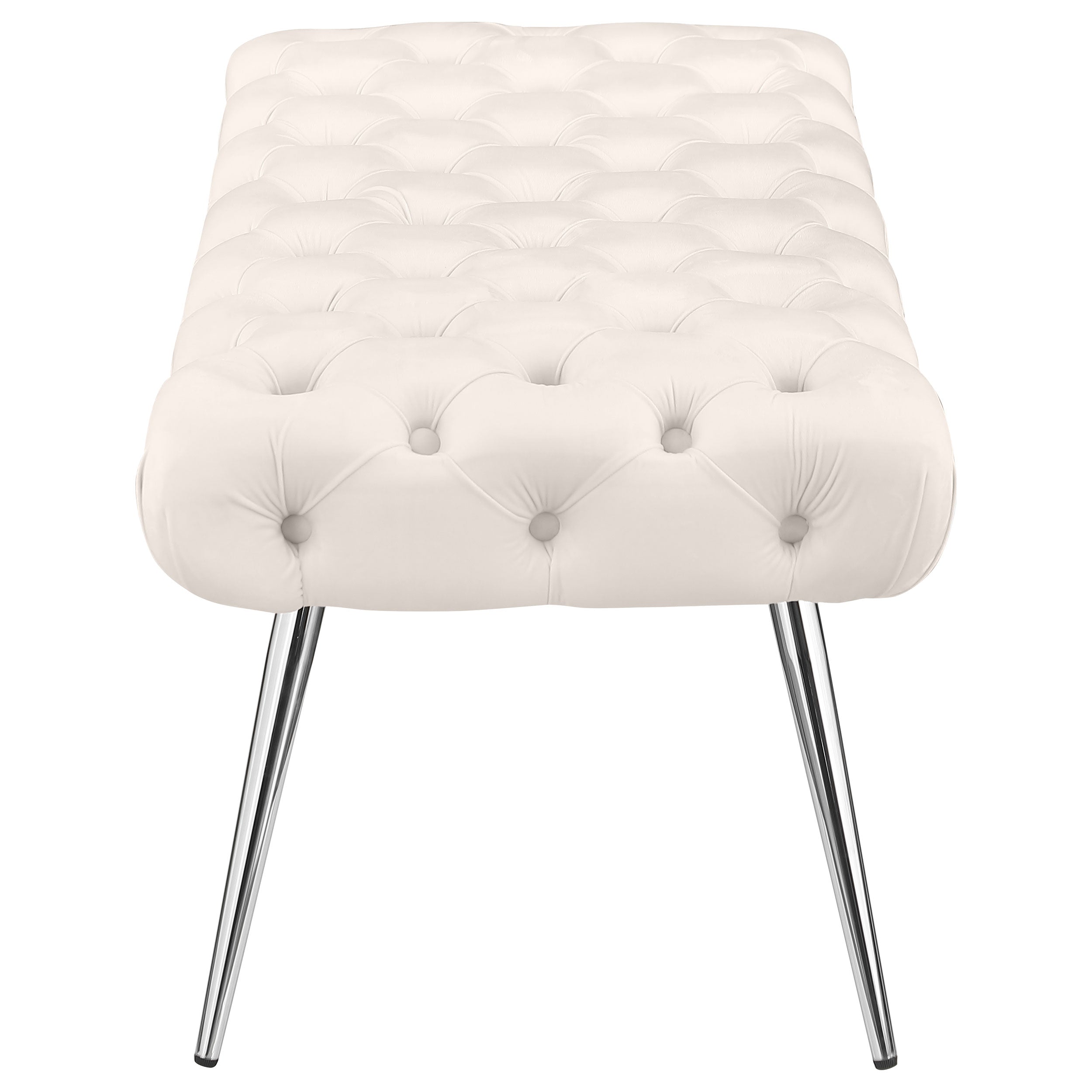 Ella Upholstered Tufted Bench Stainless Steel Legs Ivory-