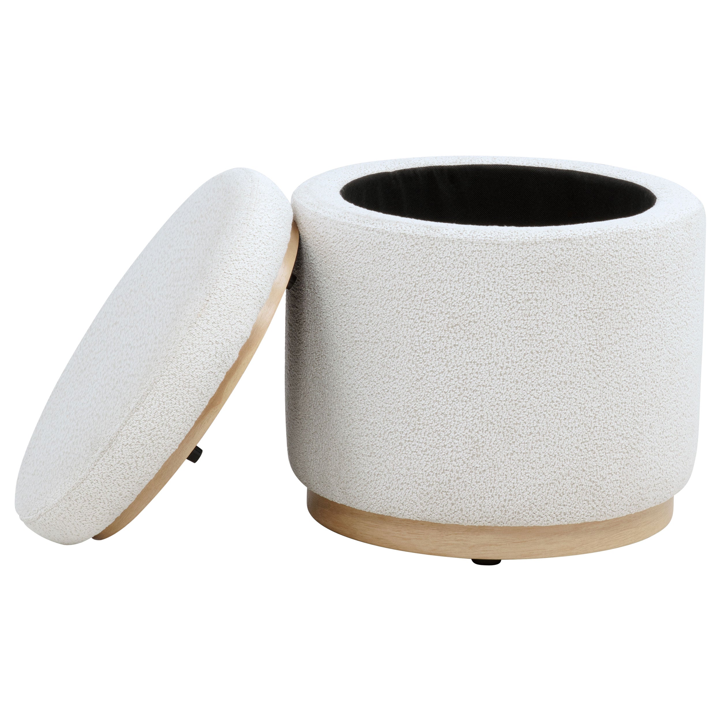 Remuda Boucle Upholstered Round Storage Ottoman Ivory-
