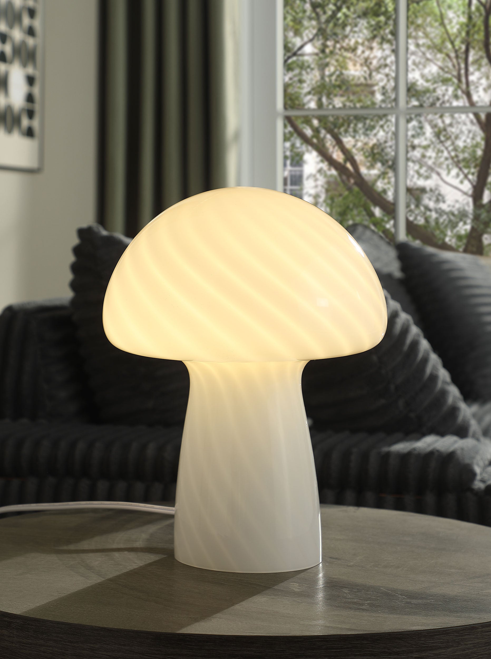 Kanaby Mushroom Shaped Glass Bedside Table Lamp White-