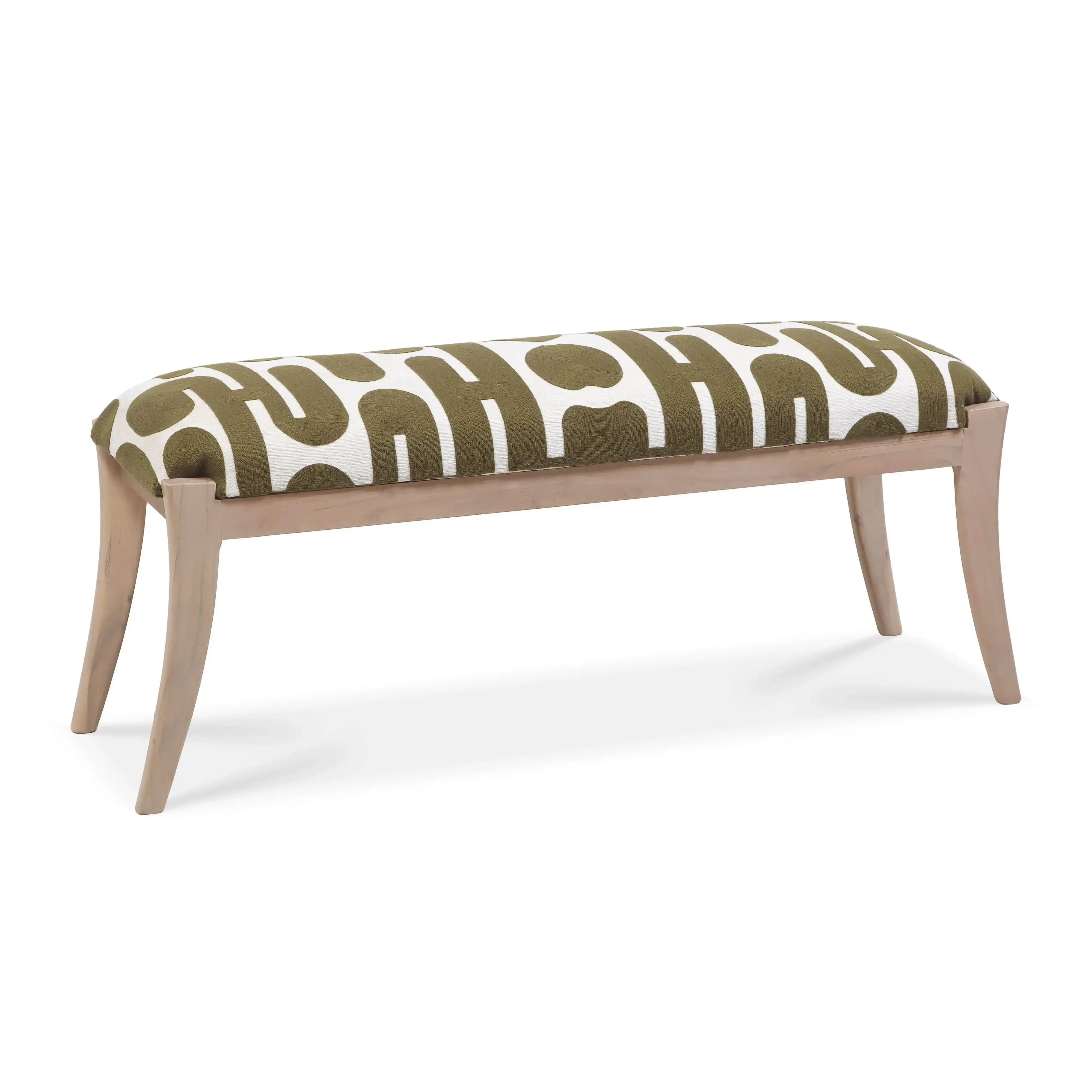 Arielle - Embroidered Bench - Olive / White - Best Buy Furniture