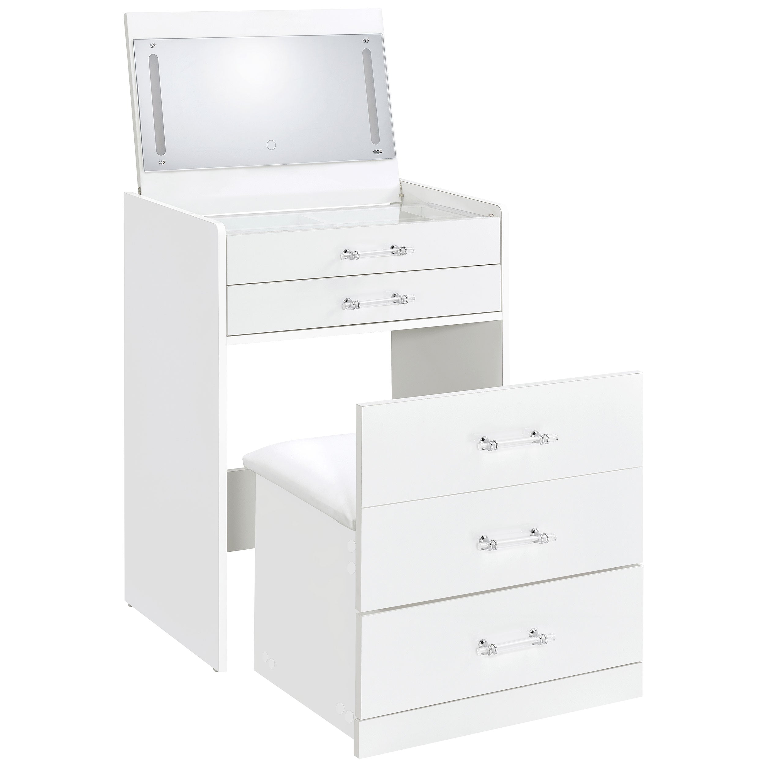 Danbury 3-drawer Makeup Vanity & Stool Set White High Gloss-
