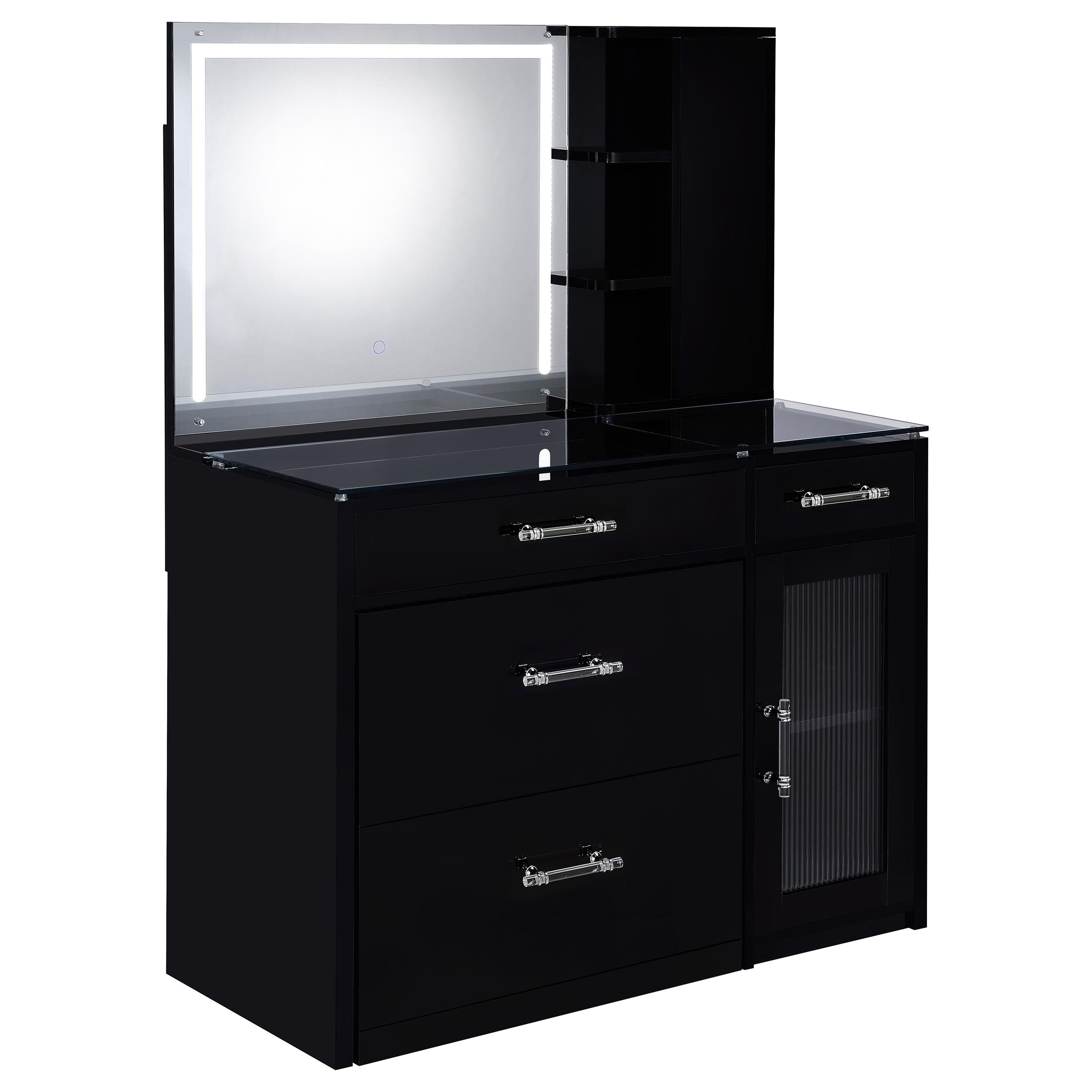 Flora 2-drawer Vanity Set with LED Mirror Black High Gloss-