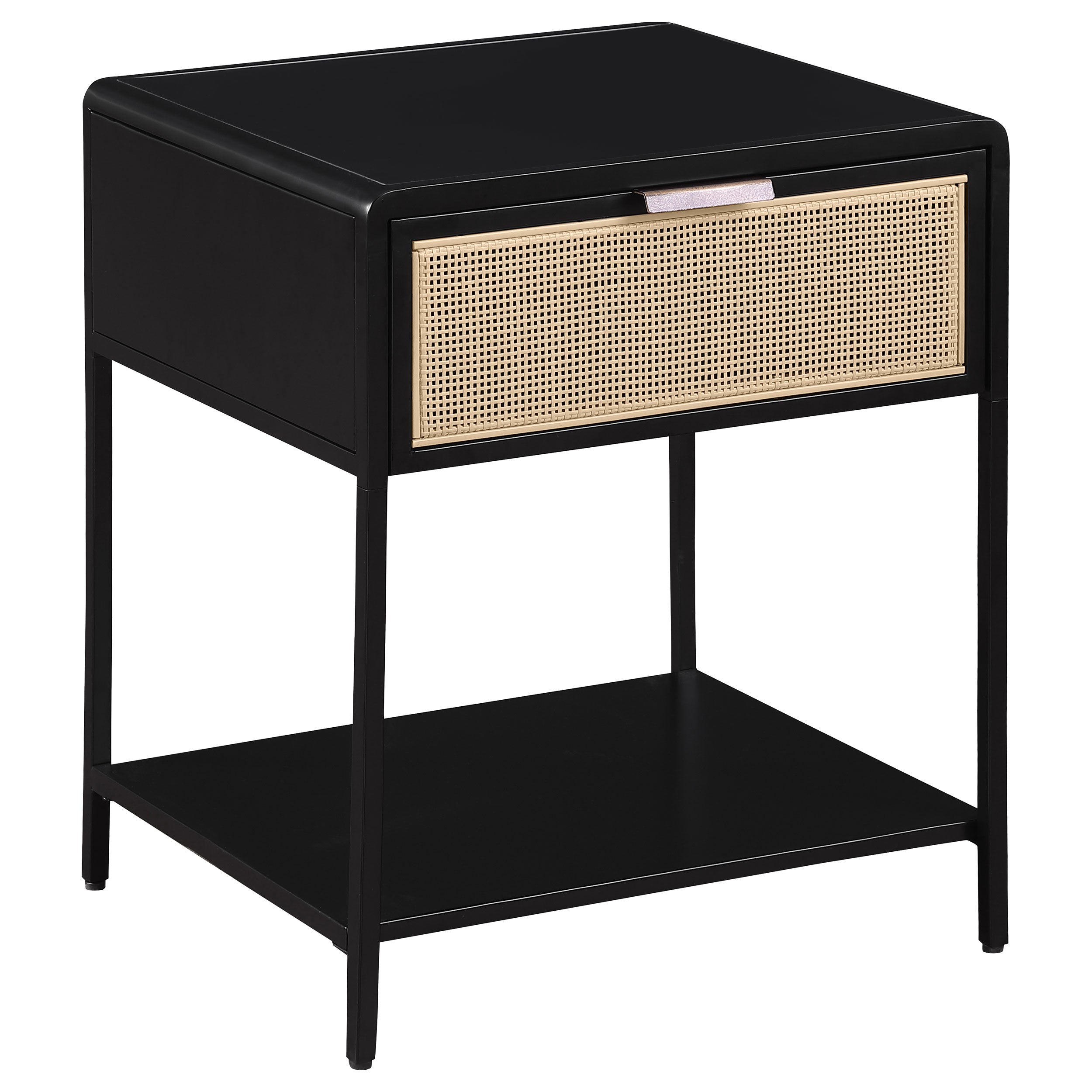 Amherst 1-drawer Radio Weave Cane Metal Bedside Table Black-
