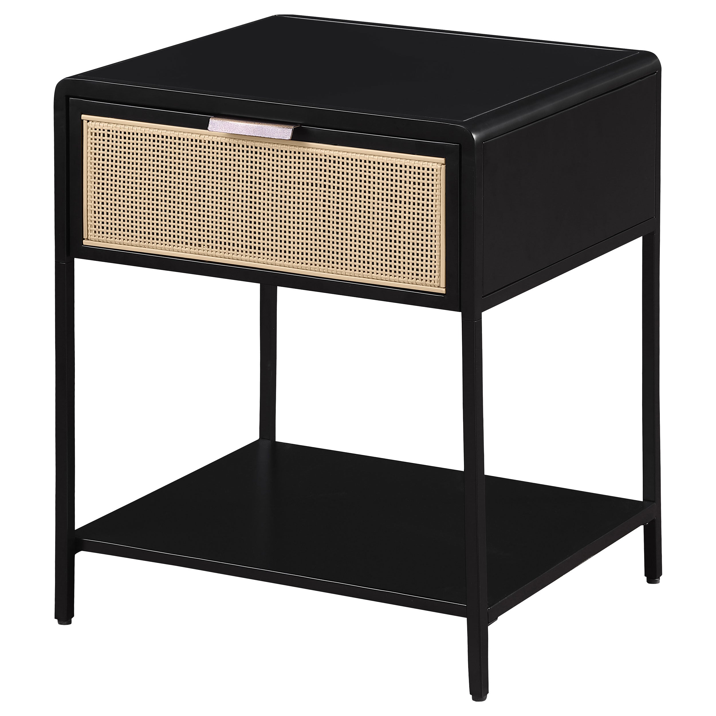 Amherst 1-drawer Radio Weave Cane Metal Bedside Table Black-