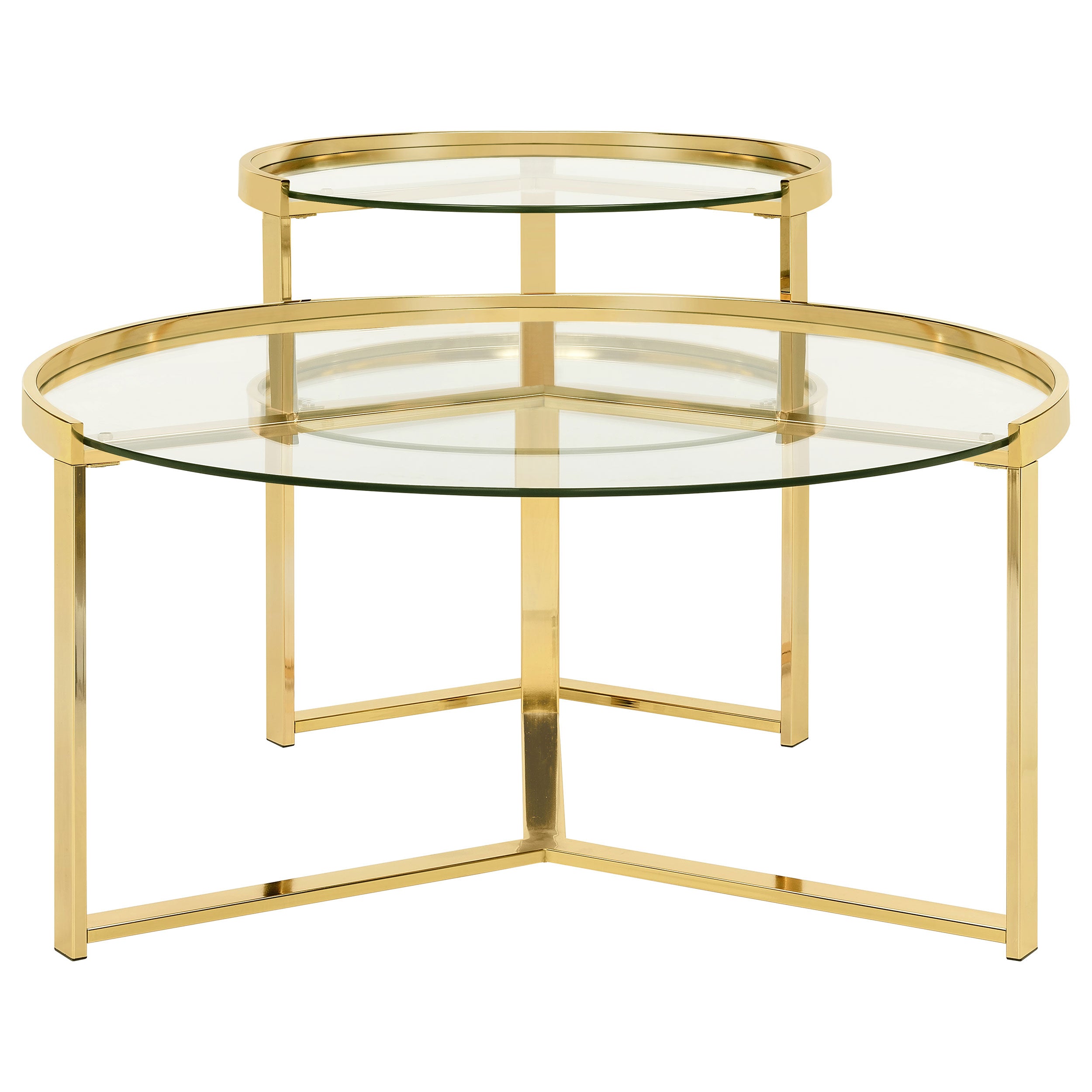 Delia 2-Piece Round Glass Top Nesting Coffee Table Gold-CoasterEssence
