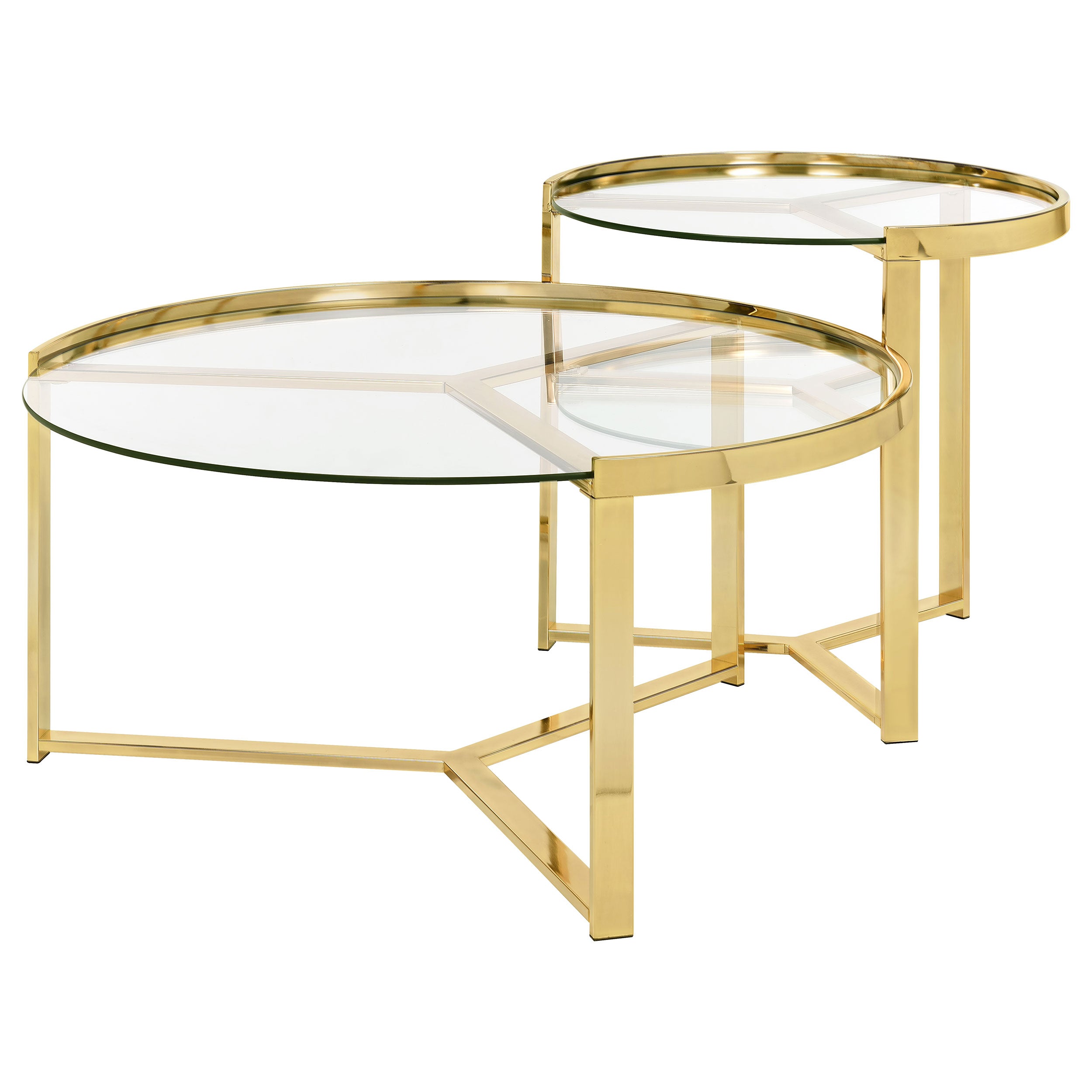 Delia 2-Piece Round Glass Top Nesting Coffee Table Gold-CoasterEssence