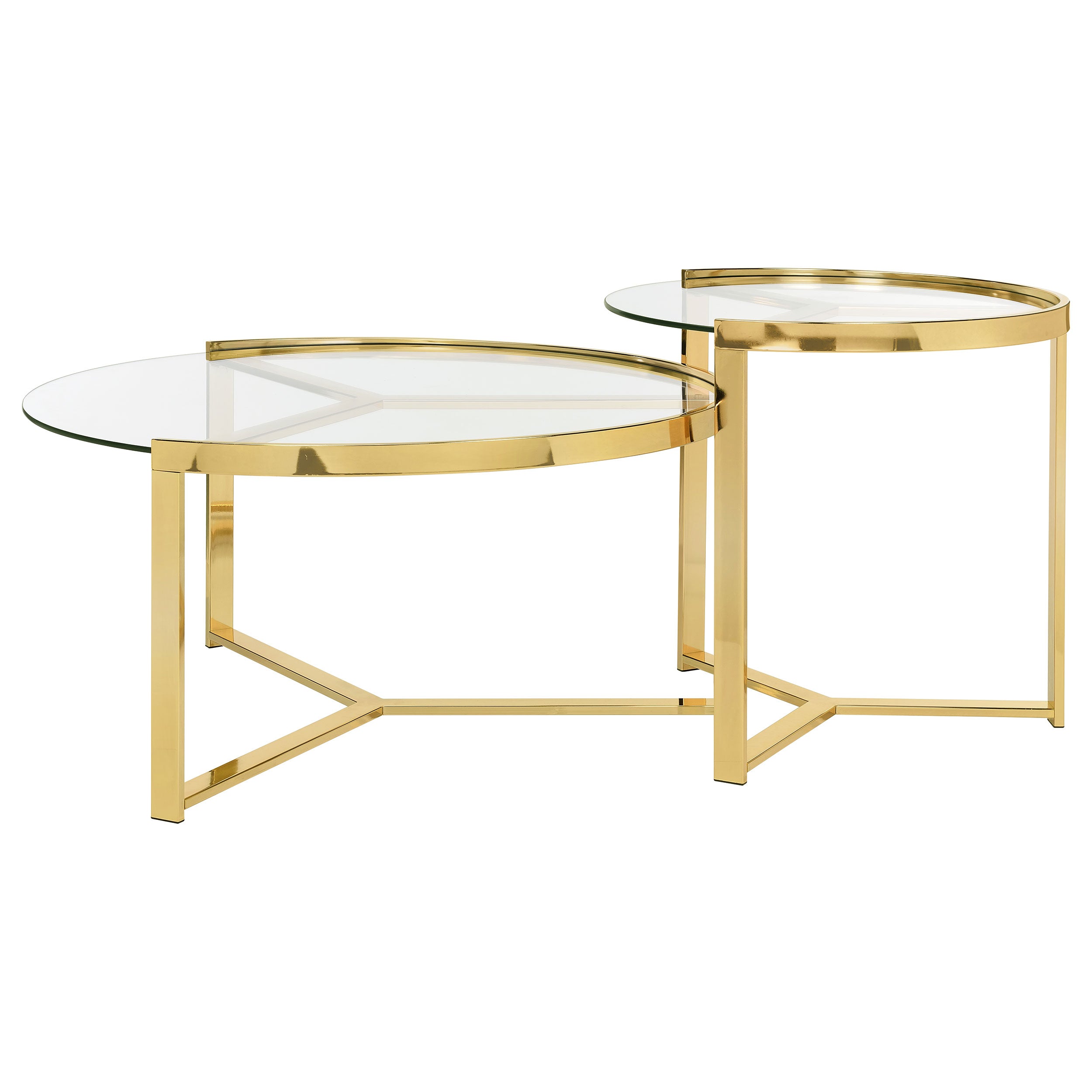 Delia 2-Piece Round Glass Top Nesting Coffee Table Gold-CoasterEssence