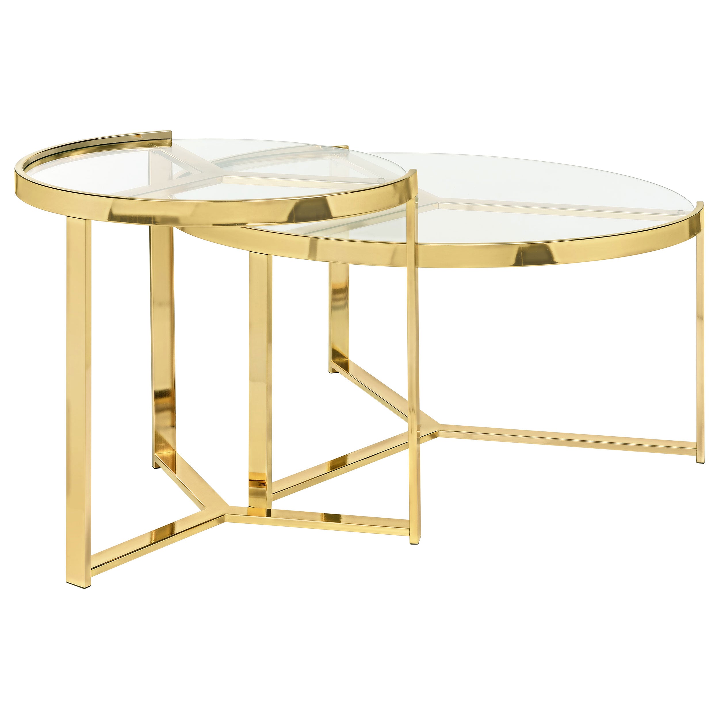Delia 2-Piece Round Glass Top Nesting Coffee Table Gold-CoasterEssence