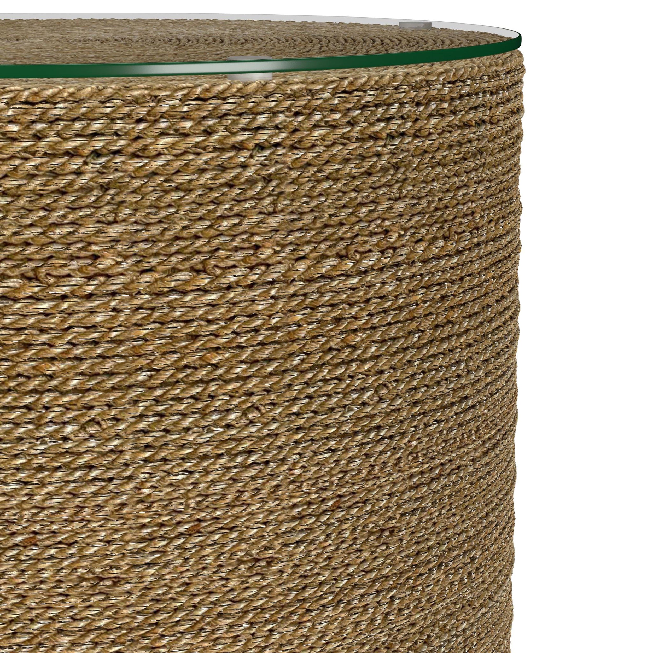 Halden Round Woven Seagrass Accent Side Table Light Brown-