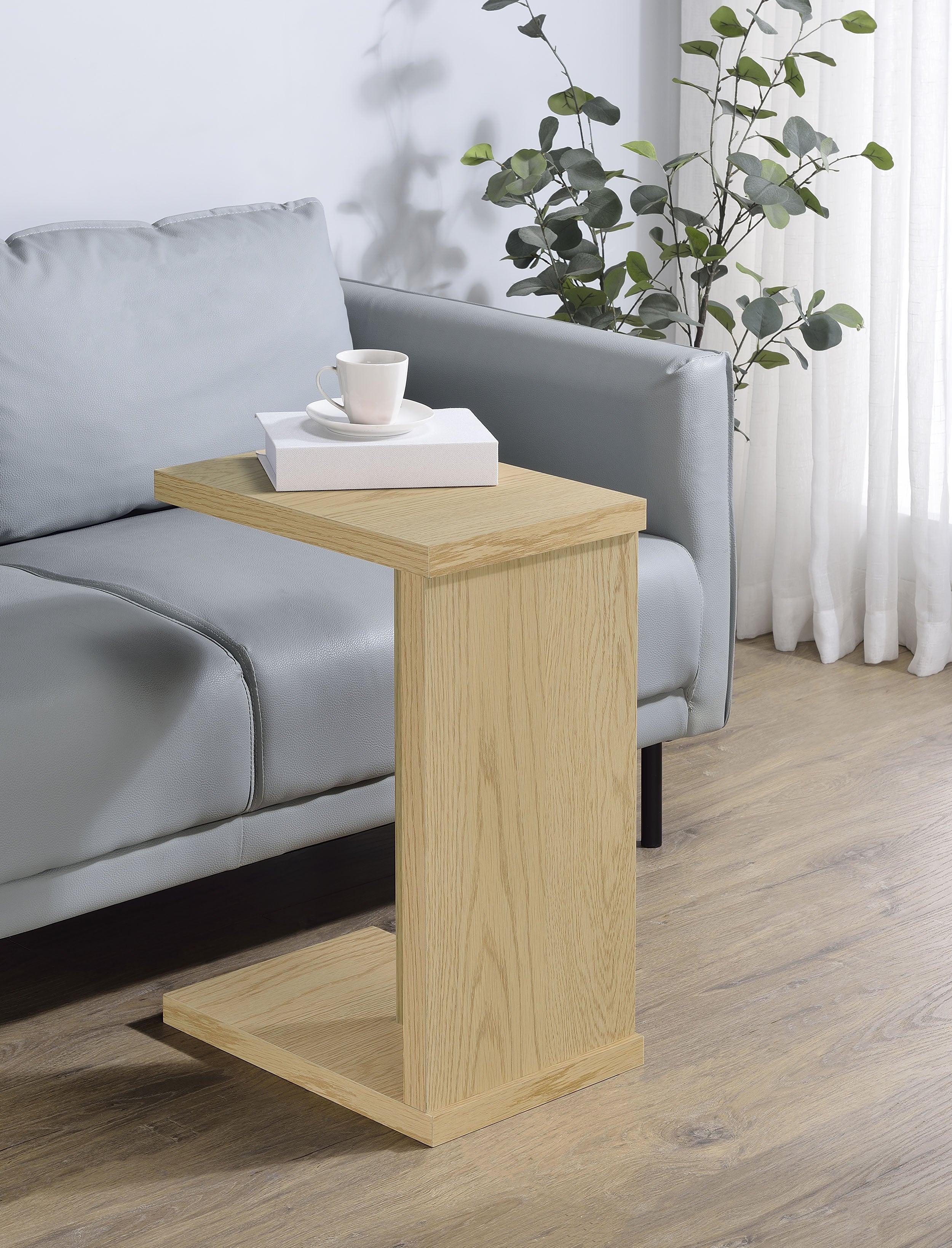 Clower Engineered Wood C-Shaped Sofa Side Table Light Oak-