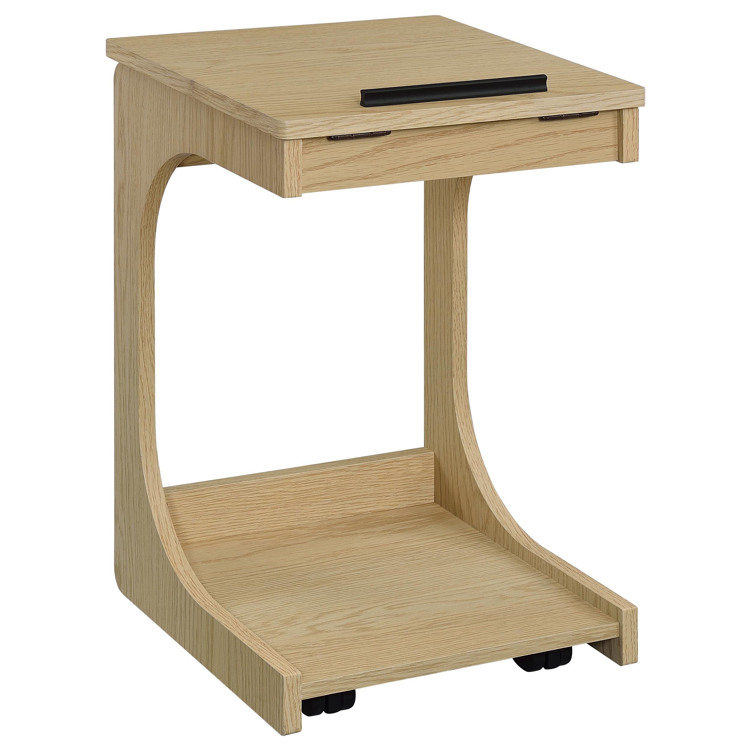 Ralston C-Shaped Lift-Top Sofa Side Table With Casters Light Oak-