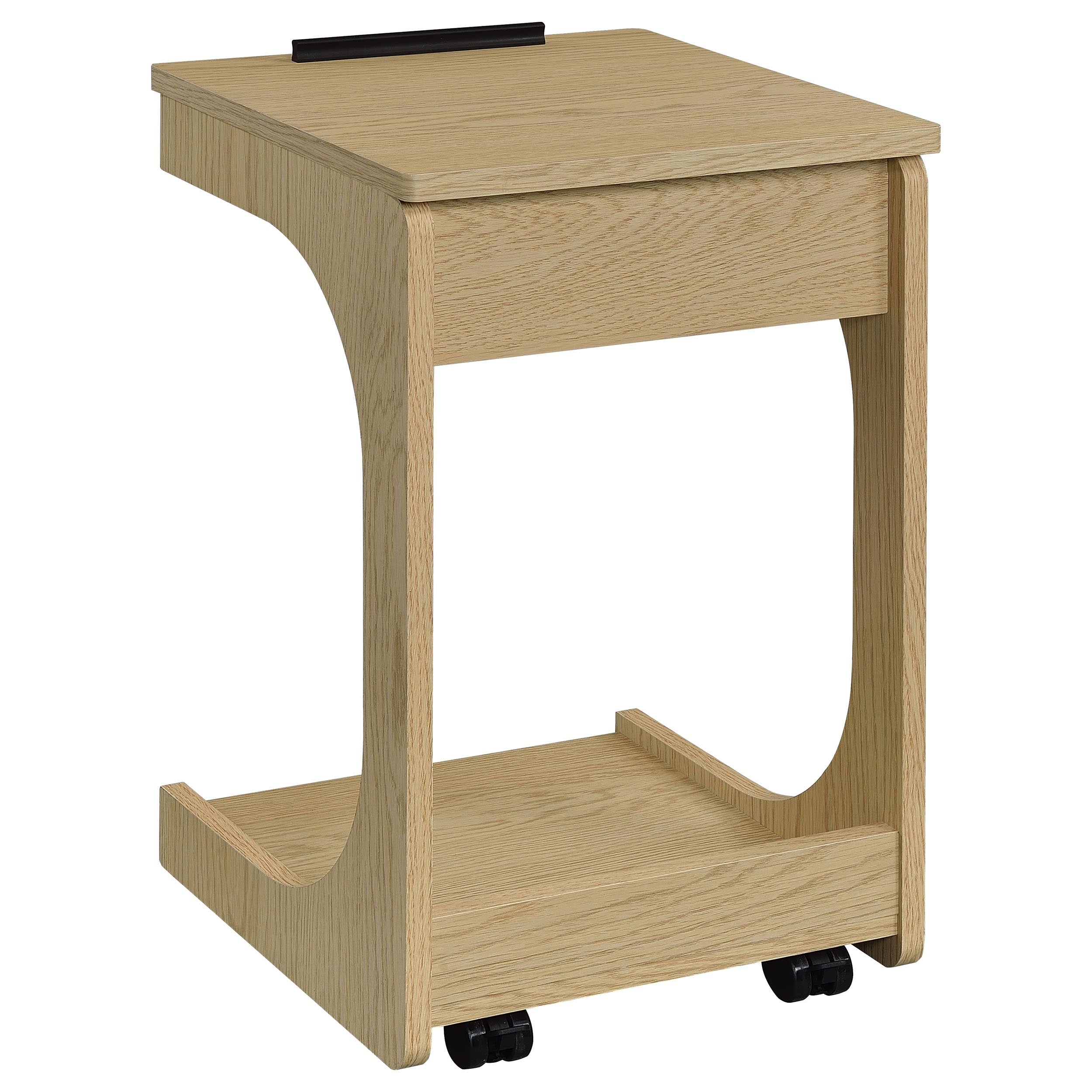 Ralston C-Shaped Lift-Top Sofa Side Table With Casters Light Oak-