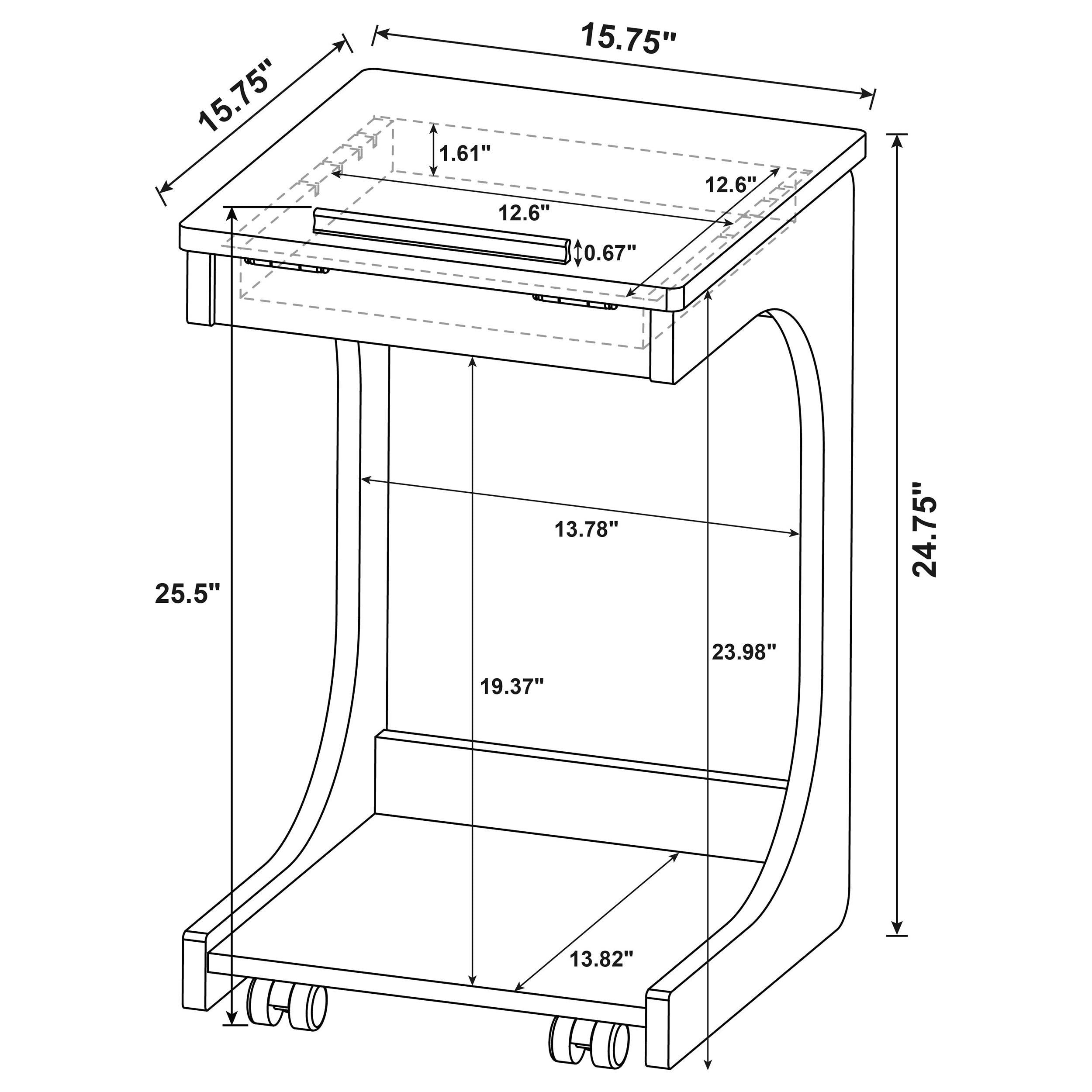 Ralston C-Shaped Lift-Top Sofa Side Table With Casters Mango-