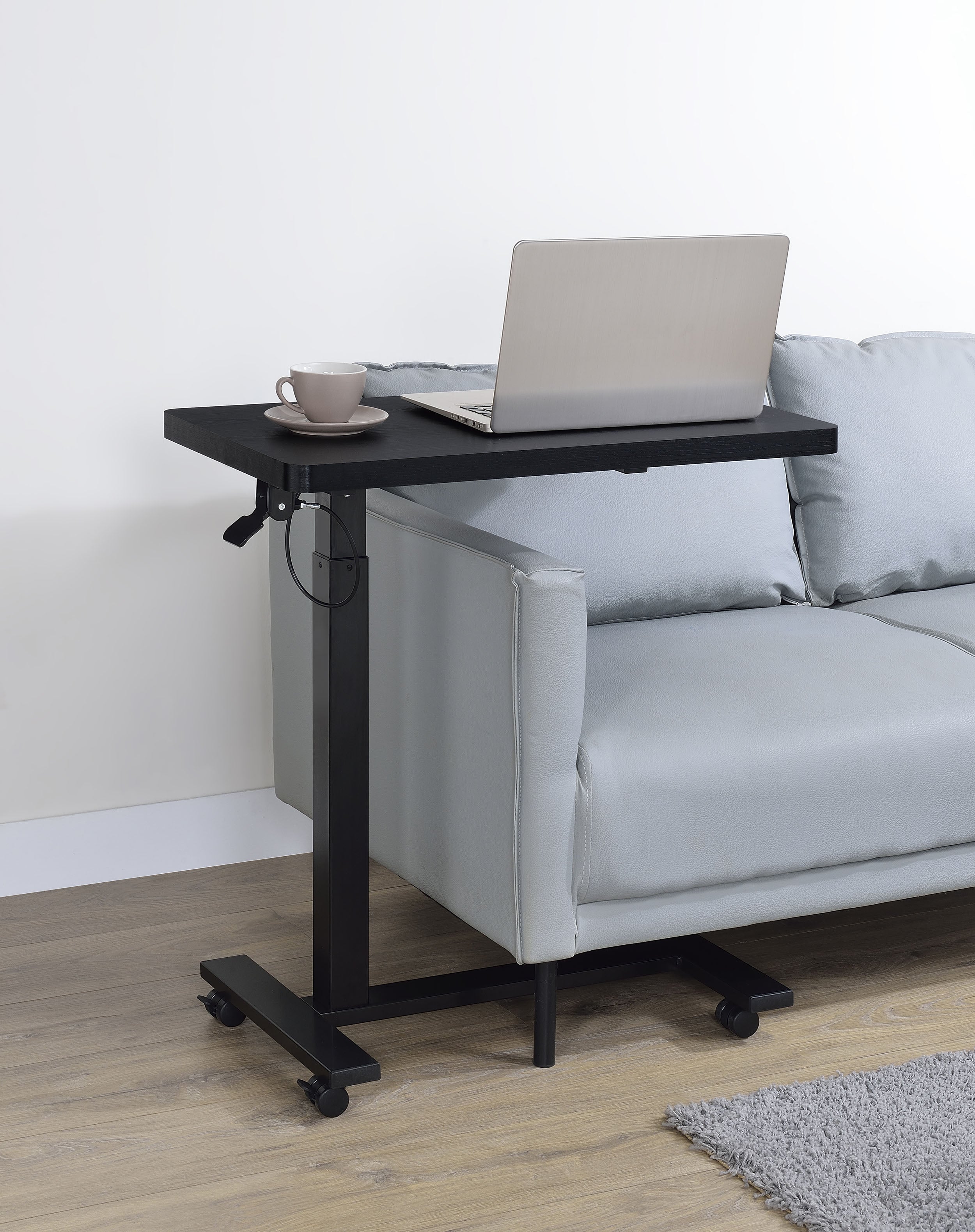Westpark Pneumatic Adjustable C-Shape Side Table with Casters Black-