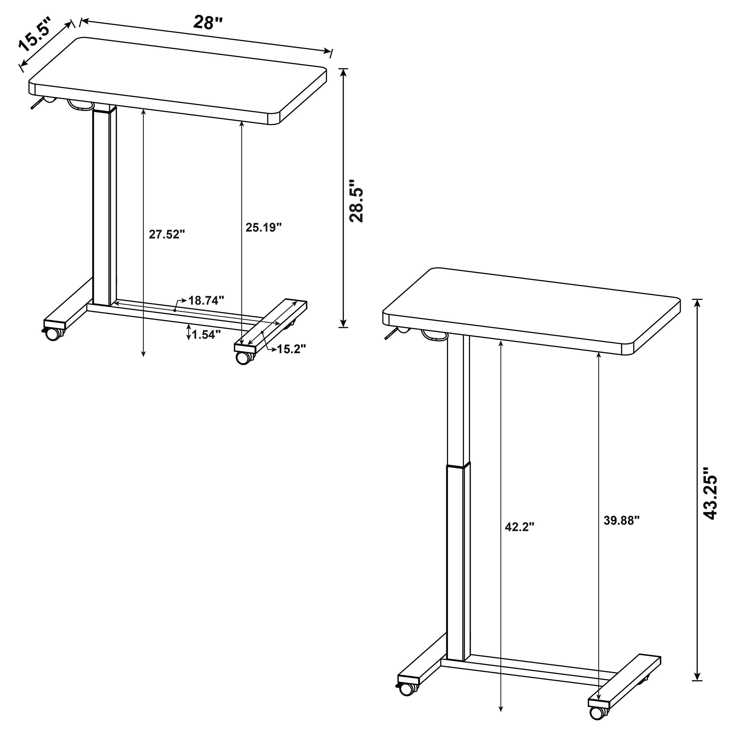 Westpark Pneumatic Adjustable C-Shape Side Table with Casters Dark Pine-