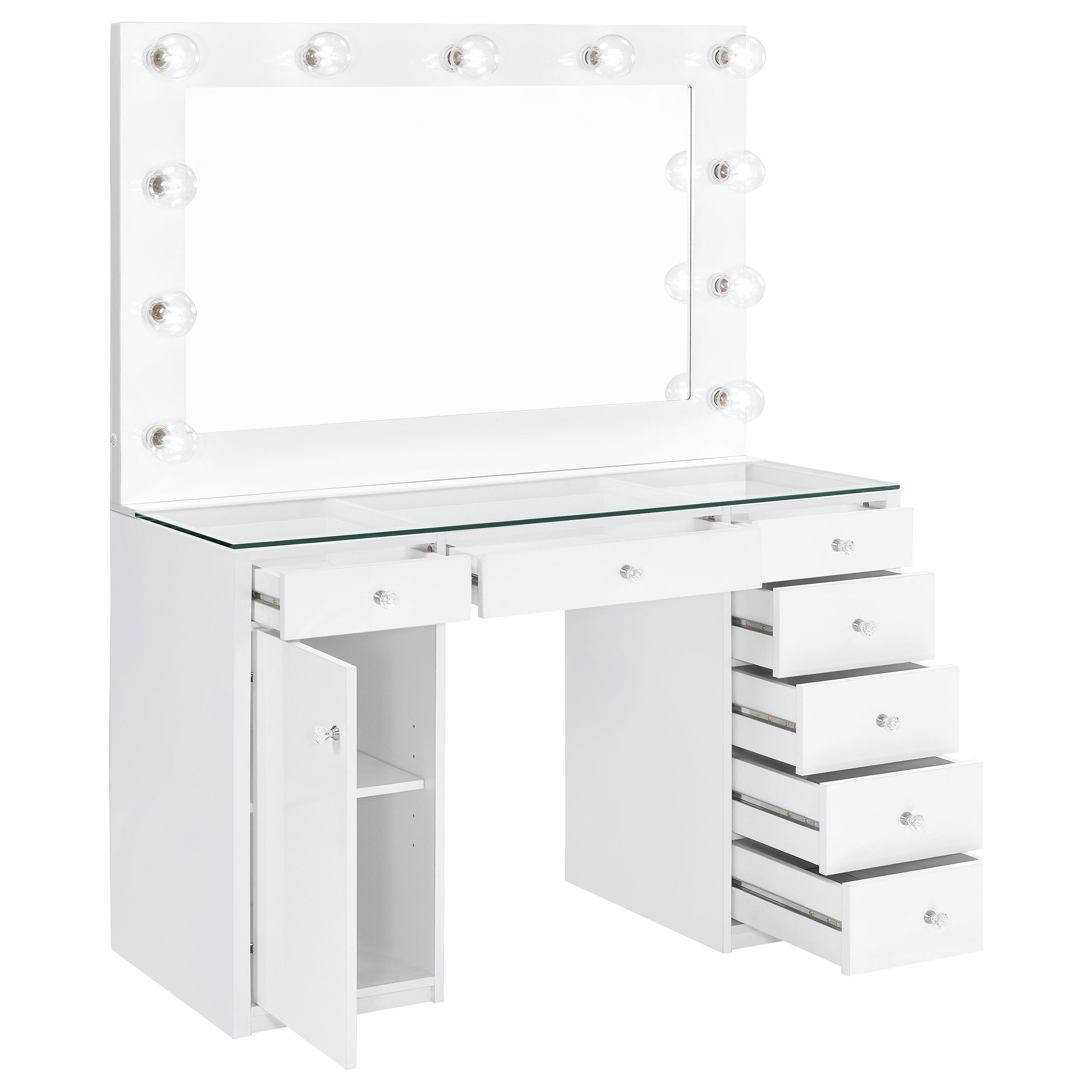 Acena 7-drawer Vanity Set with Lighting White High Gloss-CoasterEssence