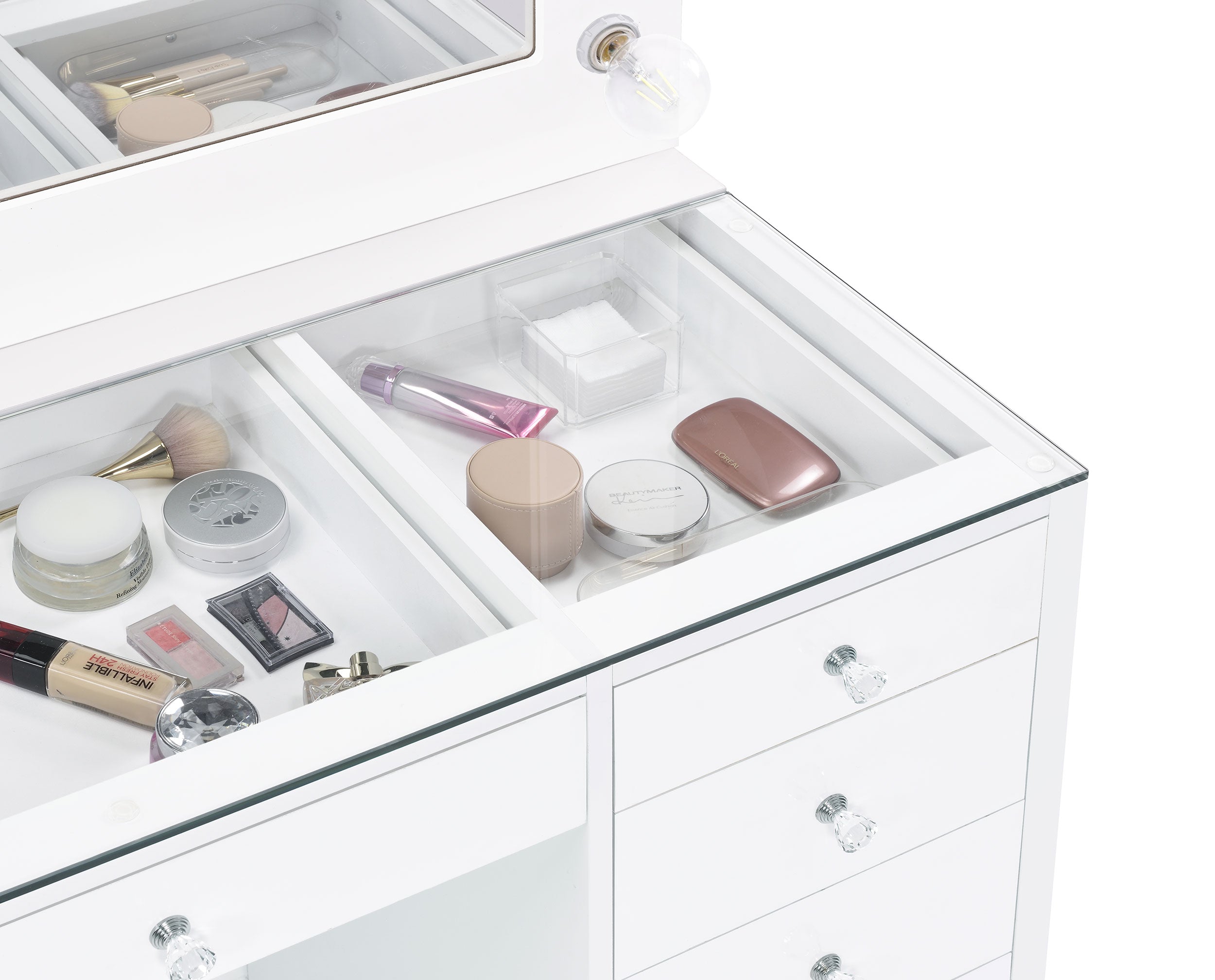 Acena 7-drawer Vanity Set with Lighting White High Gloss-CoasterEssence